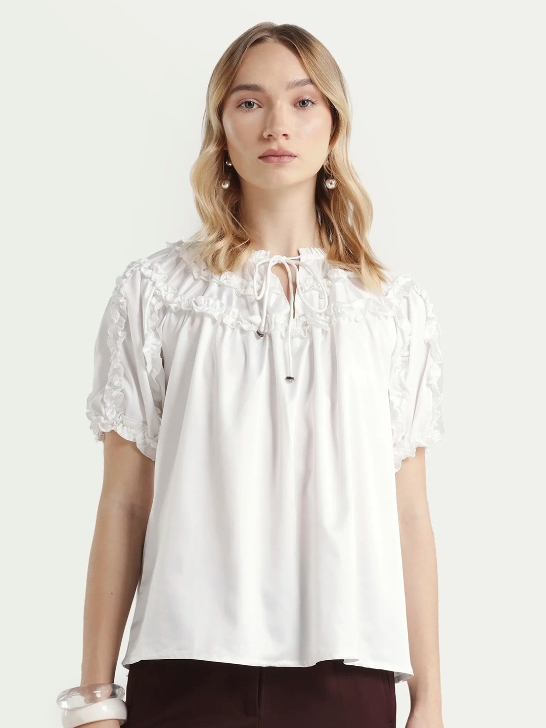 RAREISM White Tie-Up Neck Top