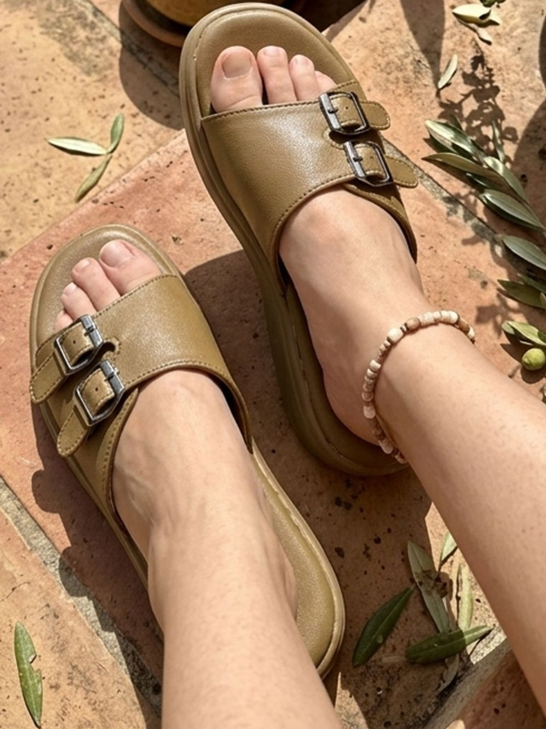 ASHO WITH FASHION MADE GLOBAL Women PU Comfort Sandals with Adjustable Buckles
