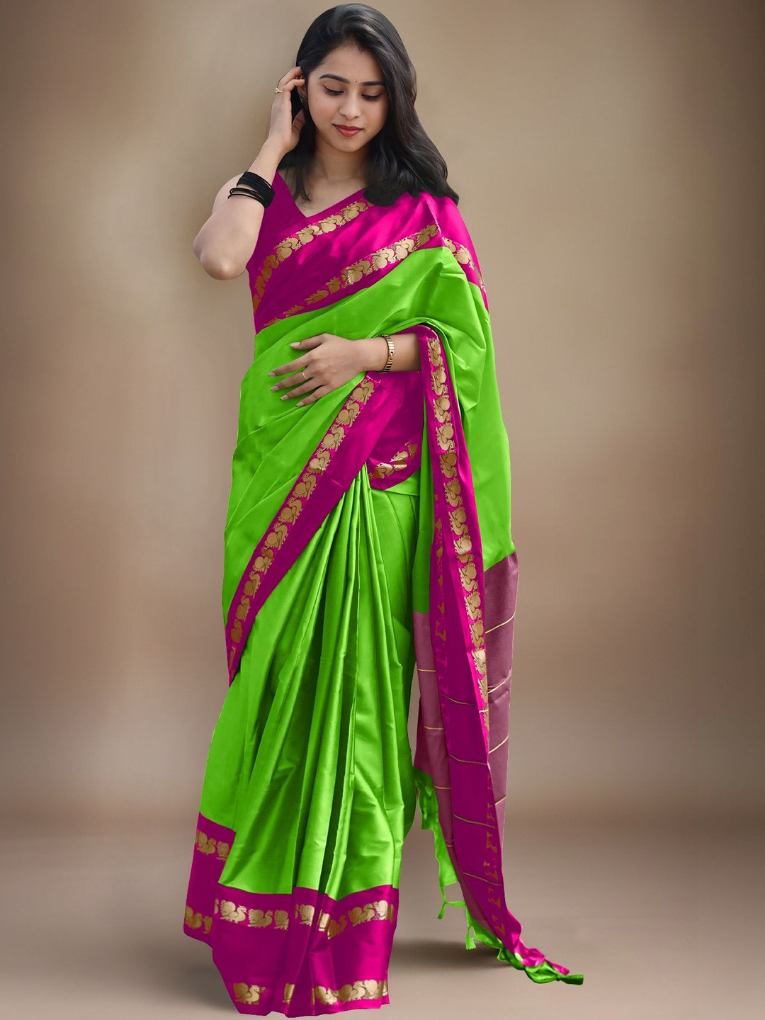 HERE&NOW Zari Silk Cotton Gadwal Saree