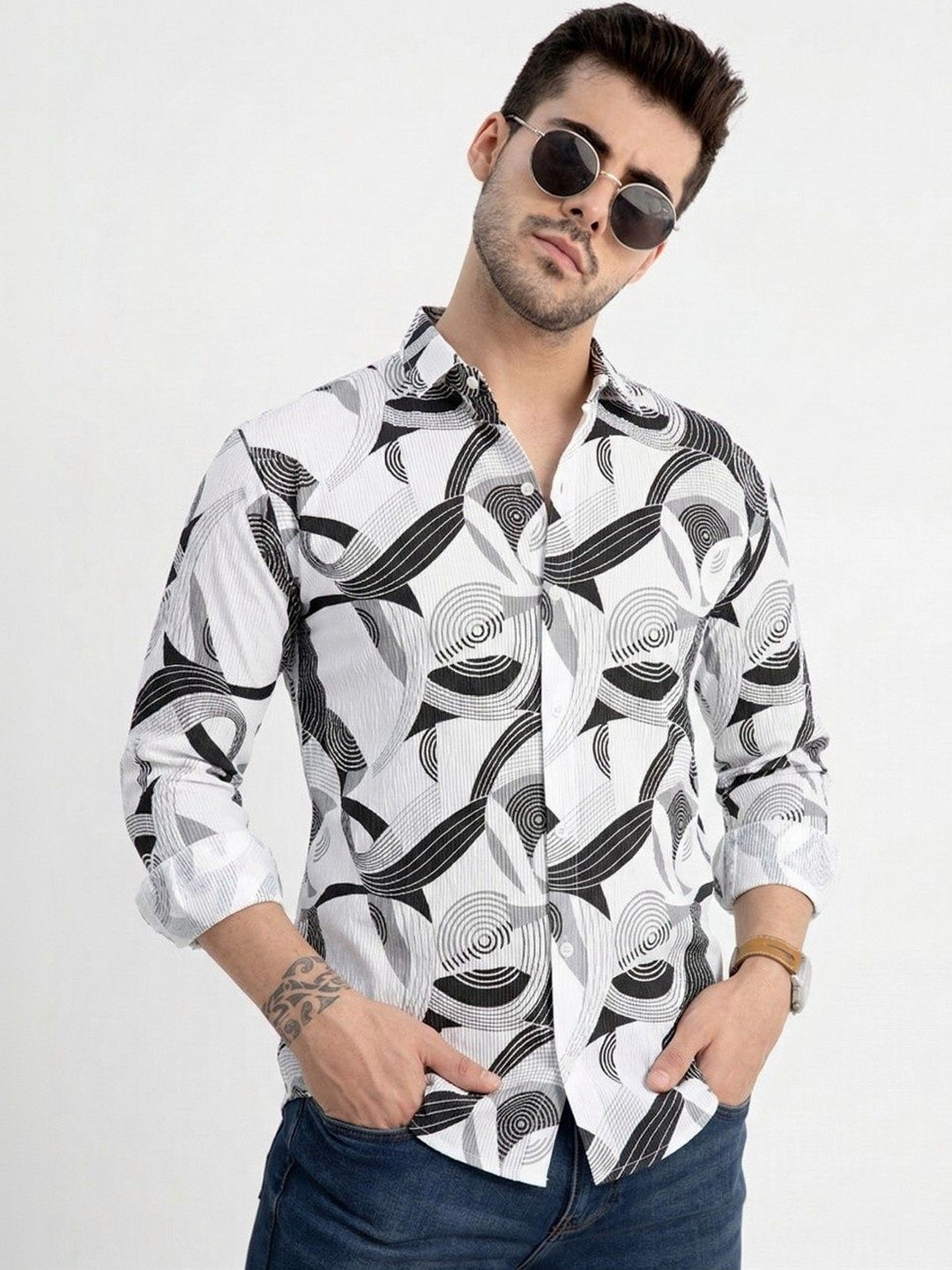VORTEX Abstract Printed Spread Collar Original Regular Fit Casual Shirts