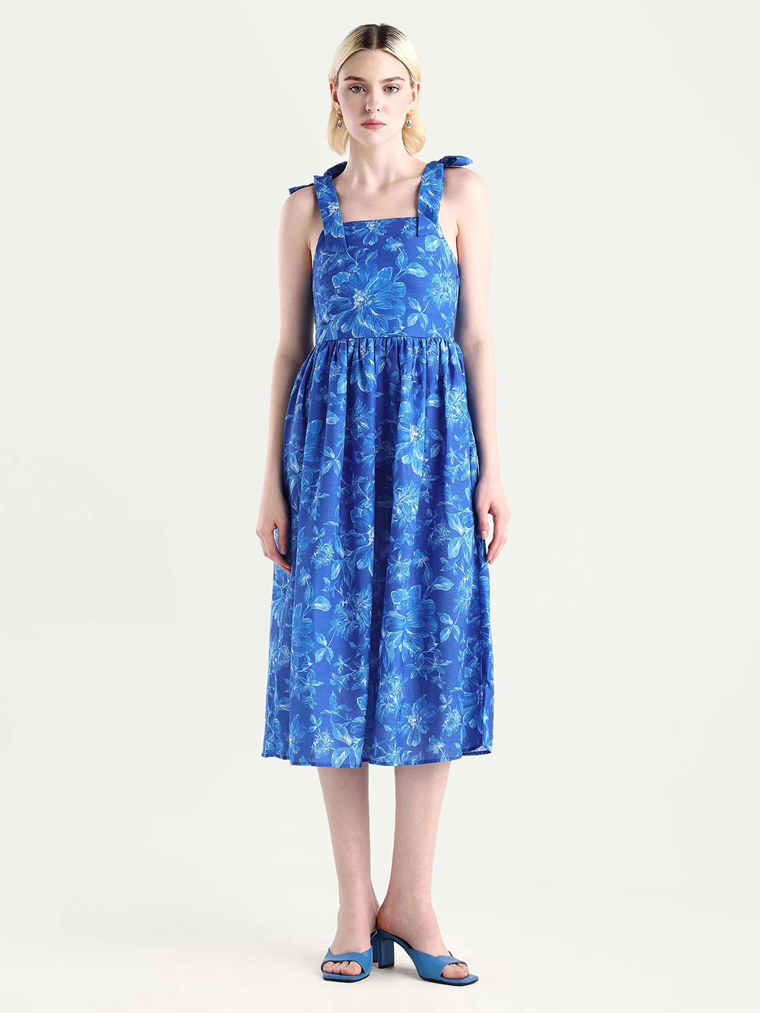 RAREISM Women Blue Fit And Flare Fit Sleeveless Shoulder Strap Dress