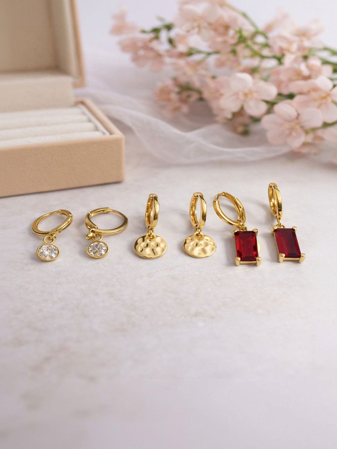 Jewelz Set Of 3 Gold-Toned Combo Earrings
