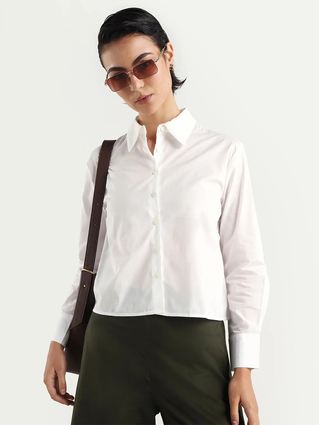 RAREISM Shirt Collar Cuffed Sleeves Shirt Style Casual Top