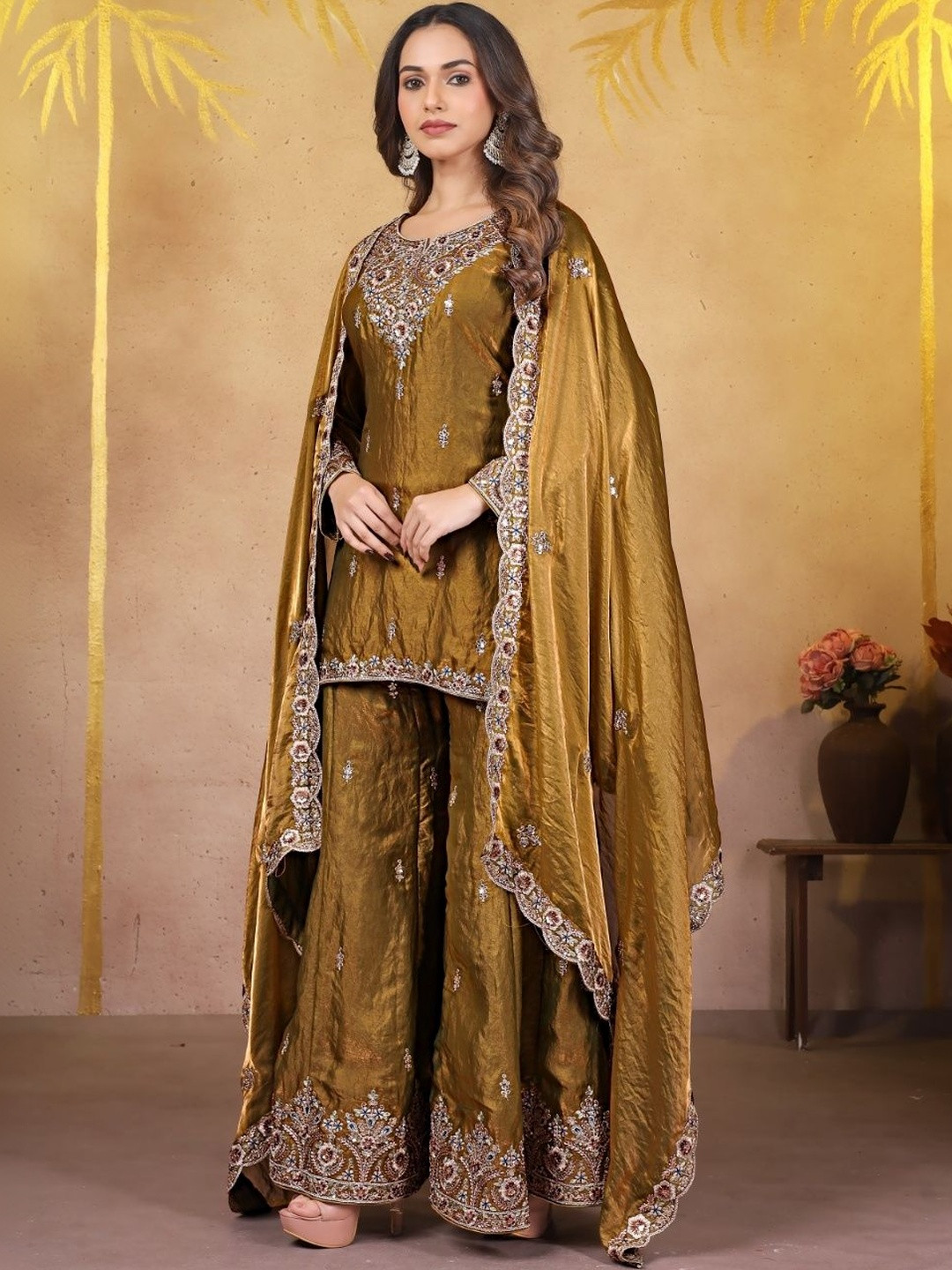 KUKUME Women Embroidered Kurta with Palazzos & With Dupatta