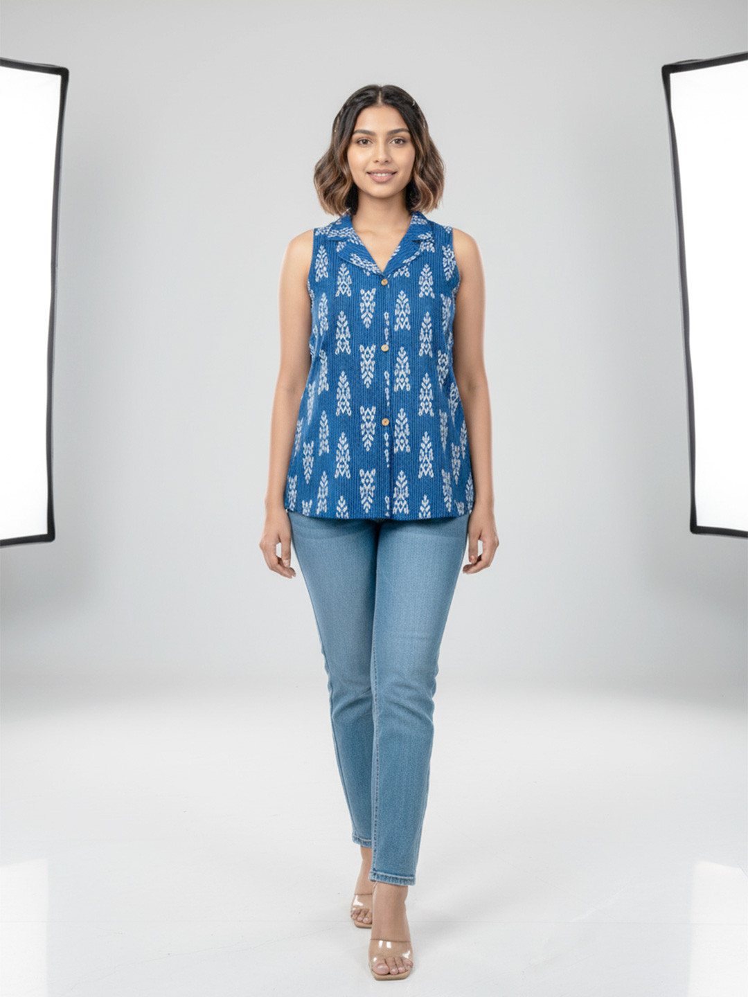 EthniFlair Ethnic Motifs Printed Shirt Collar Pure Cotton Kurti