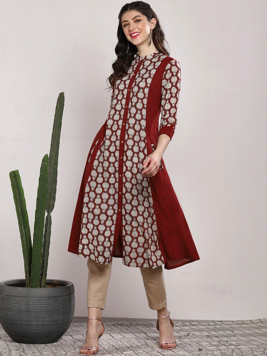 Ramas Floral Printed Mandarin Collar Pure Cotton Kurta