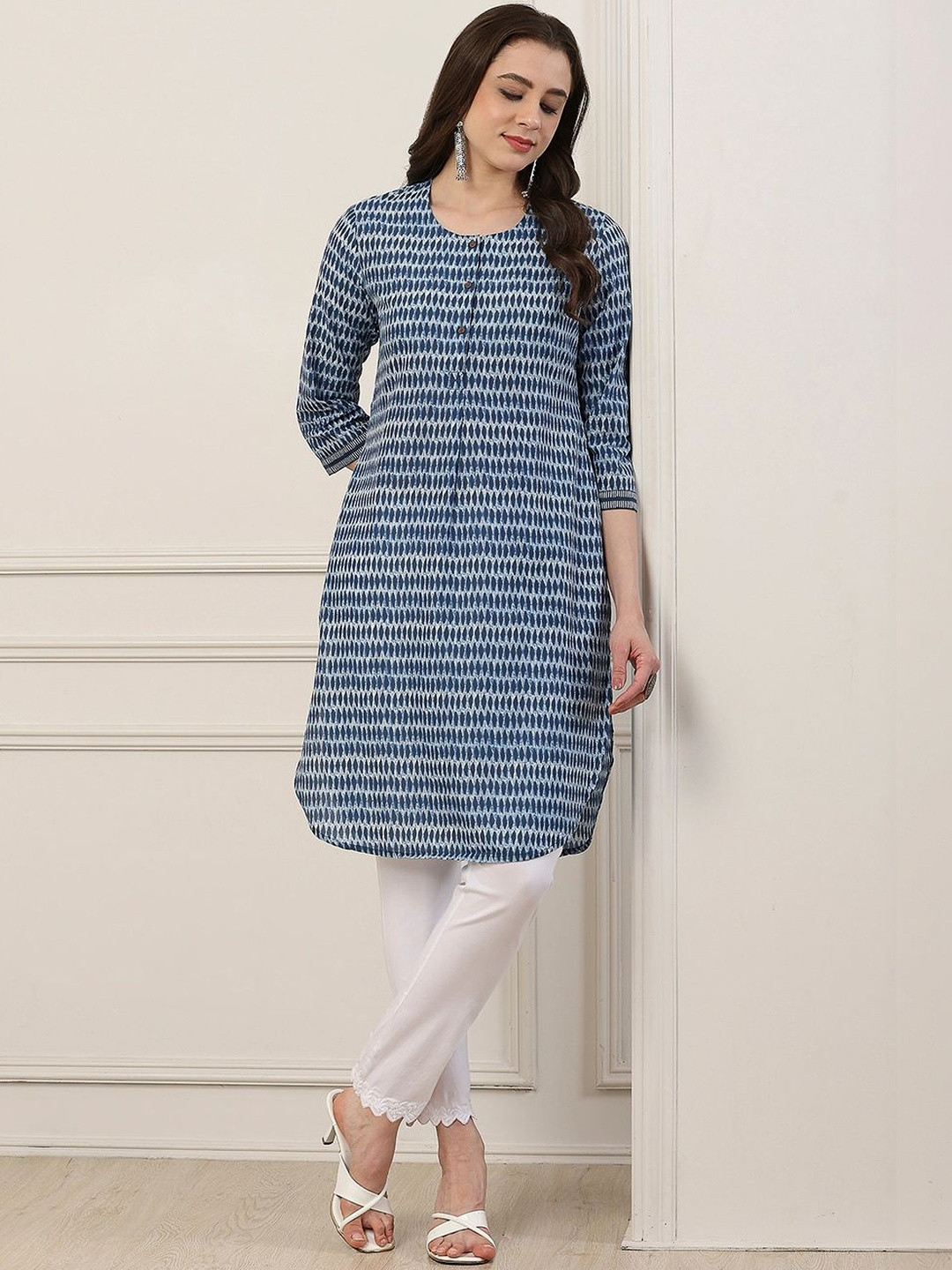 Biba Women Round Neck A-Line Cotton Kurta