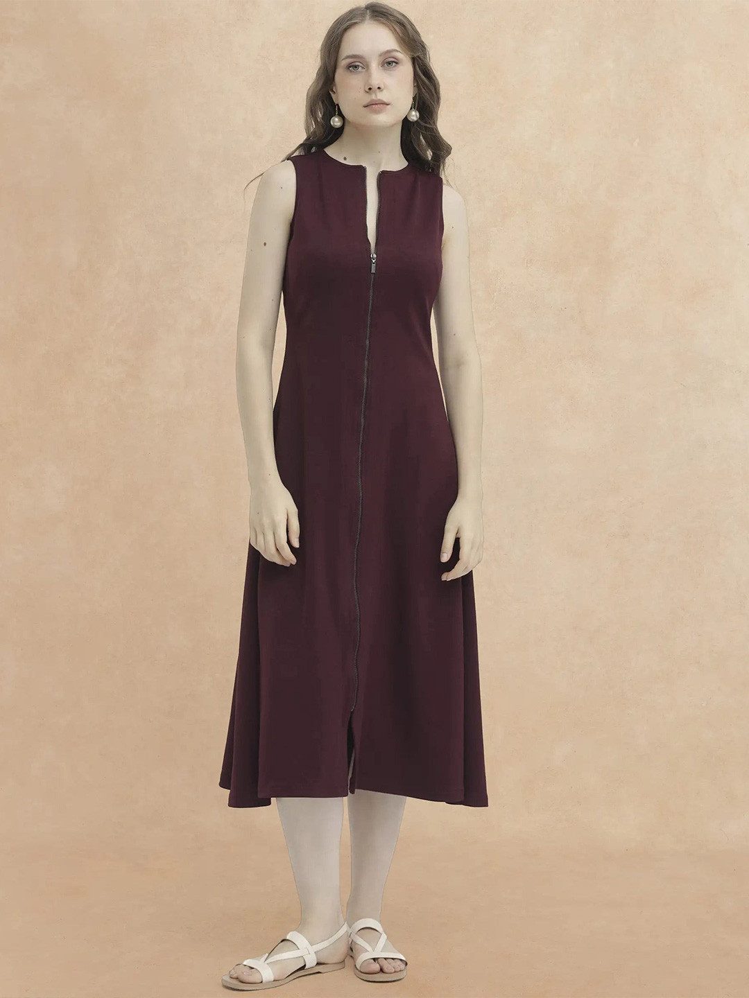 RAREISM Women Brown A-Line Fit Crew Neck Dress