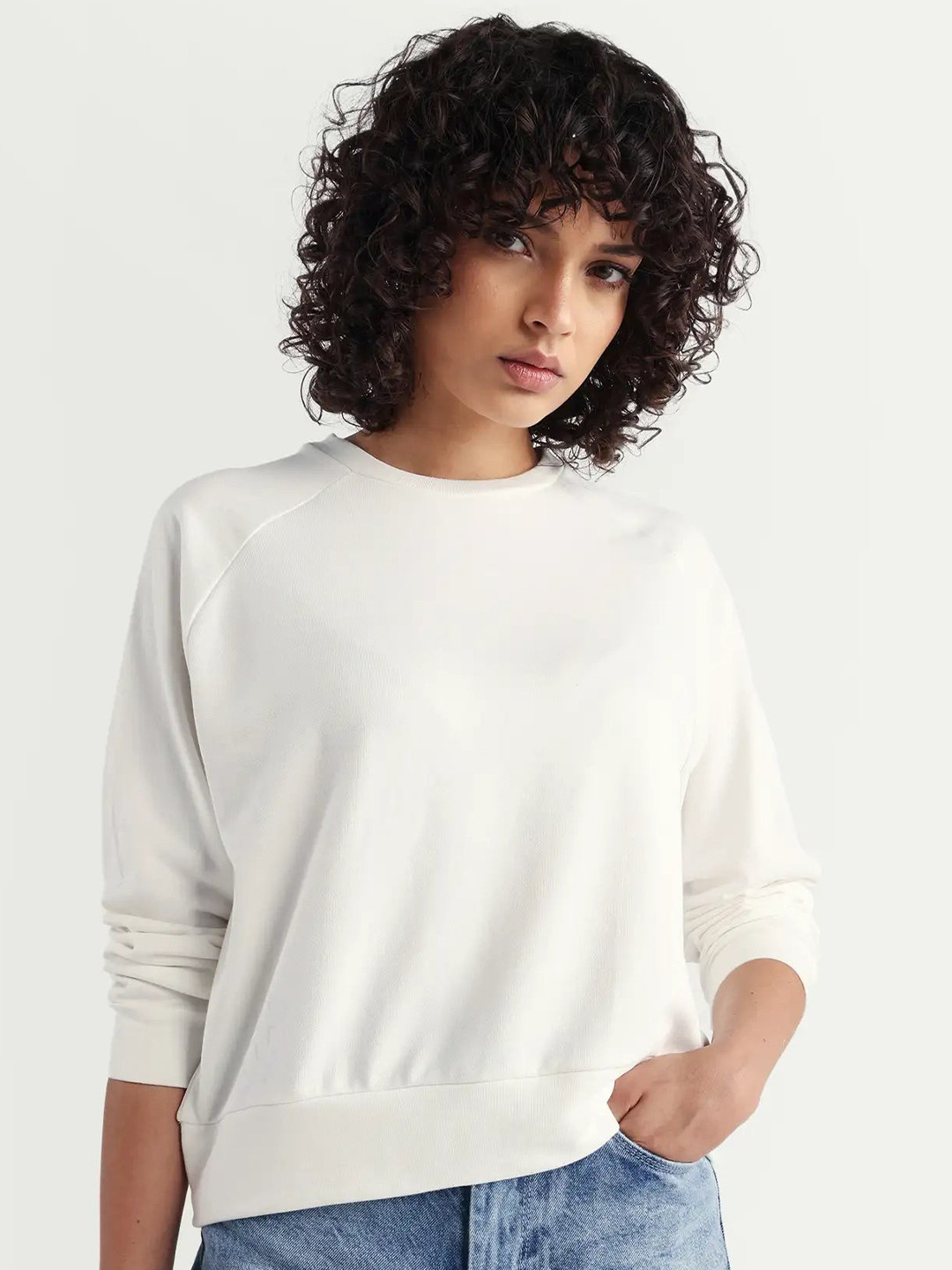 ARTICALE Women Off White Sweatshirt