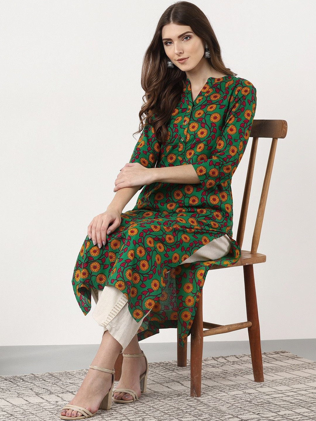 Ramas Printed Mandarin Collar Pure Cotton Kurta
