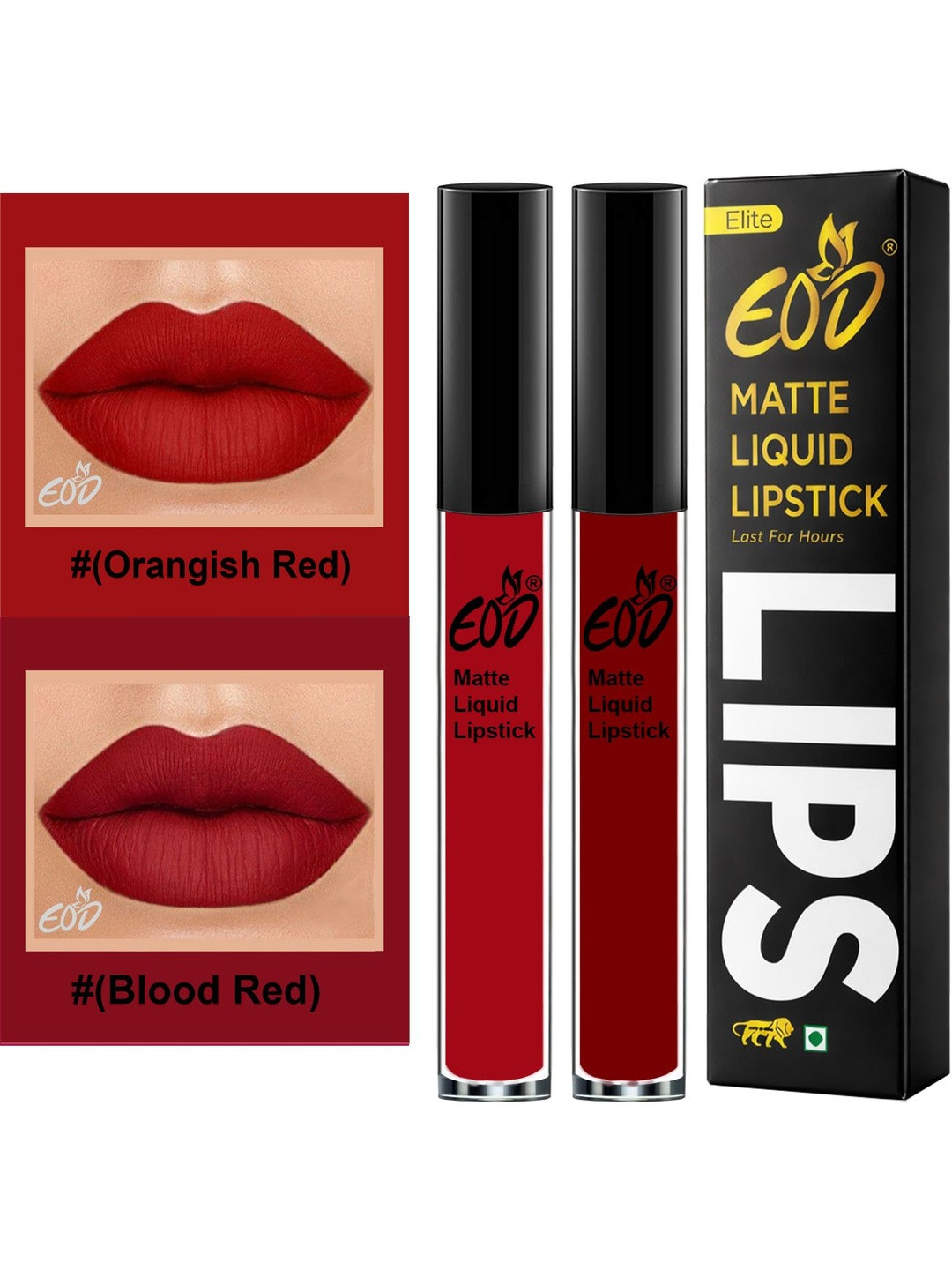 EOD Set Of 2 Transfer Proof Long Lasting Matte Finish Liquid Lipstick - 3ml Each- 1-15-Red