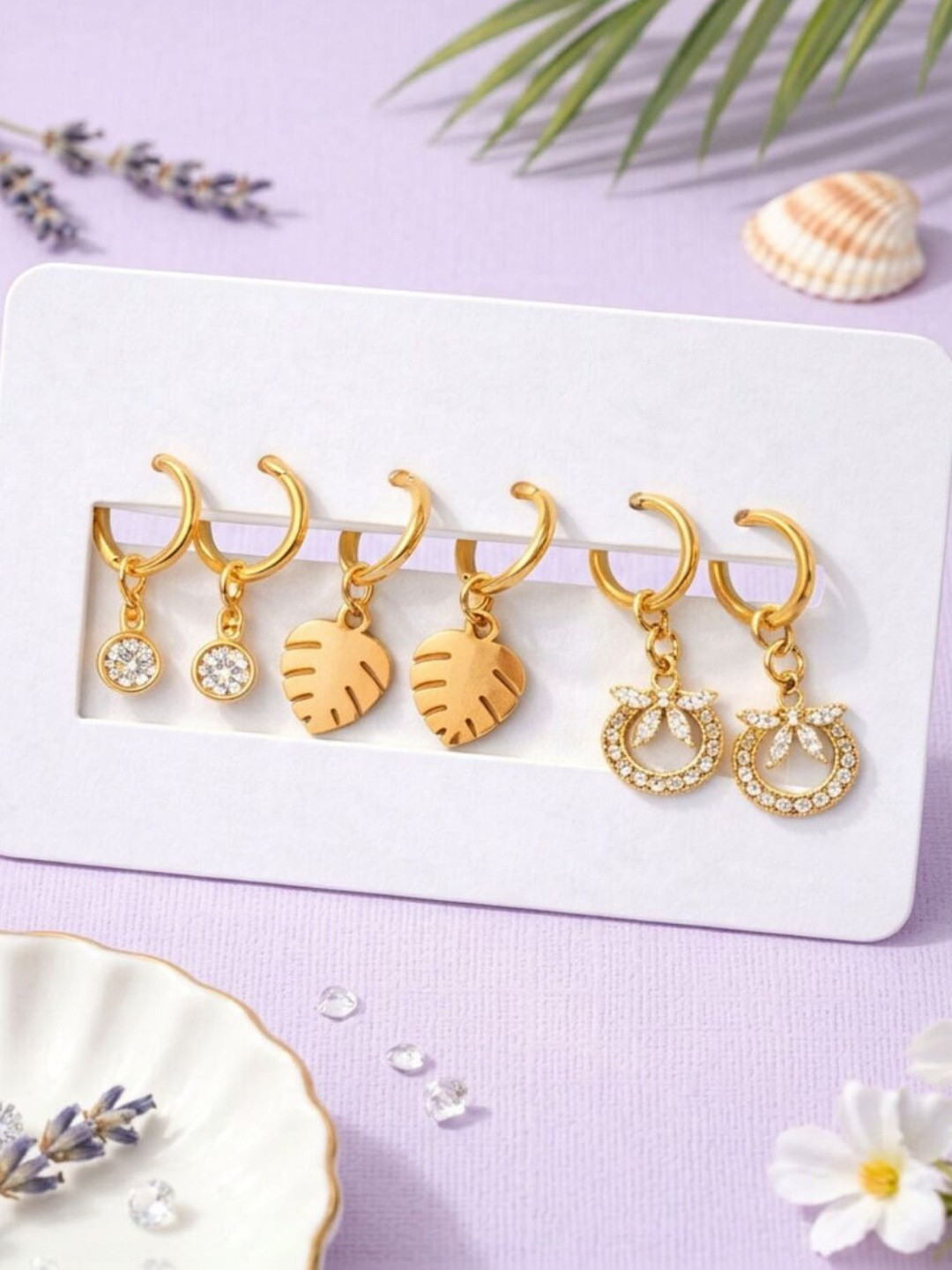 Jewelz Set Of 3 Gold-Toned Charm Combo Earrings