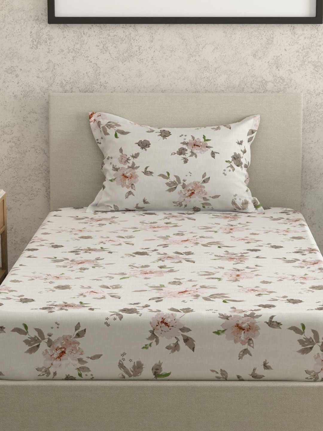 Huesland Multicoloured Floral 144 TC Single Bedsheet with 1 Pillow Covers