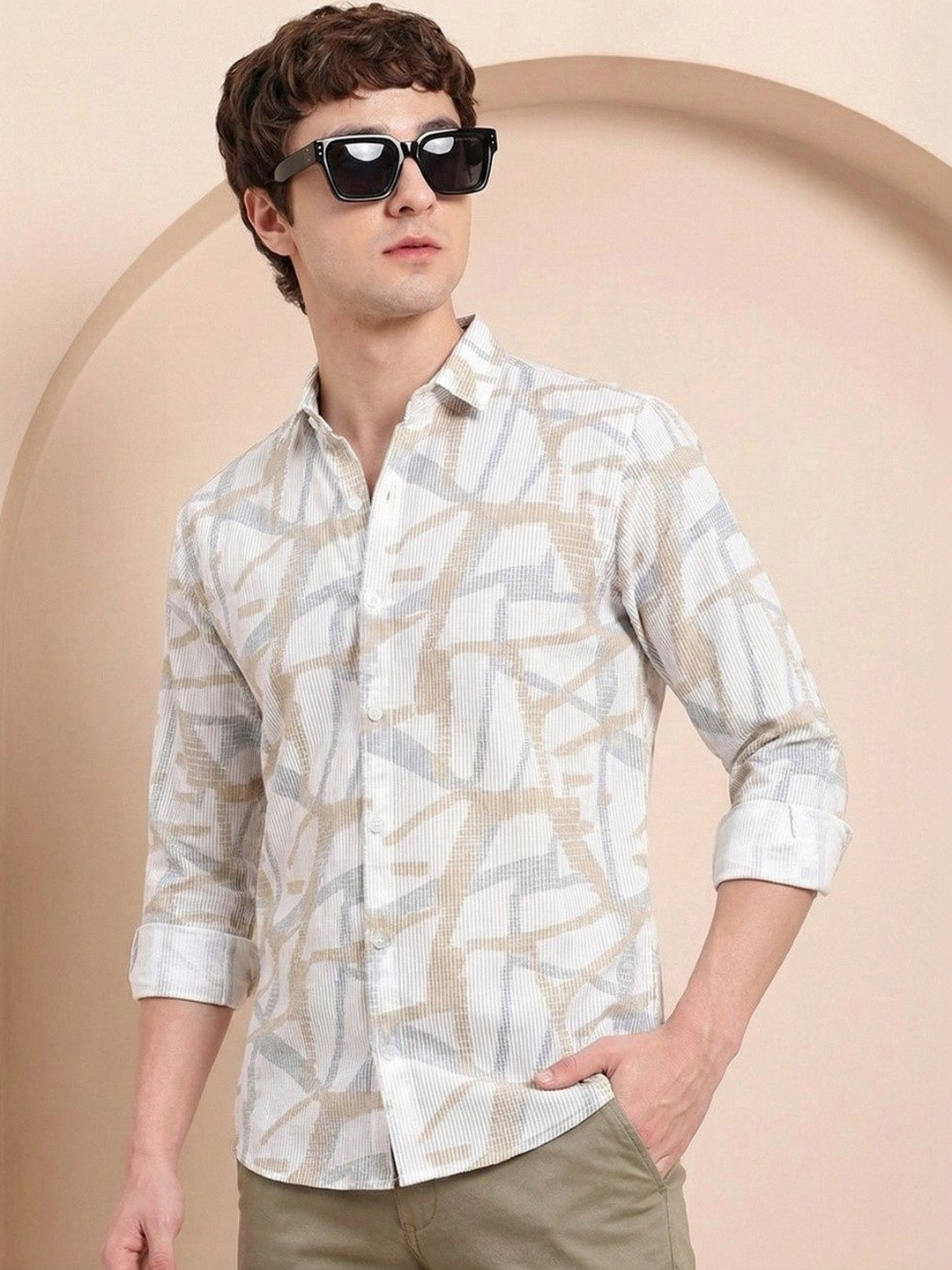 VORTEX Abstract Printed Spread Collar Original Regular Fit Casual Shirts