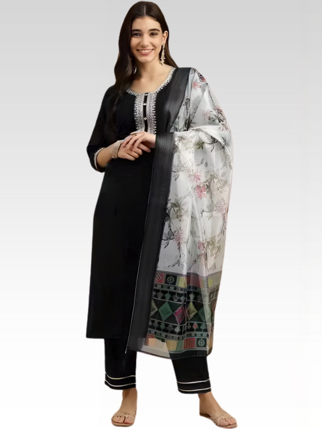 SHINISHA Women Embroidered Regular Pure Cotton Kurta with Trousers & With Dupatta