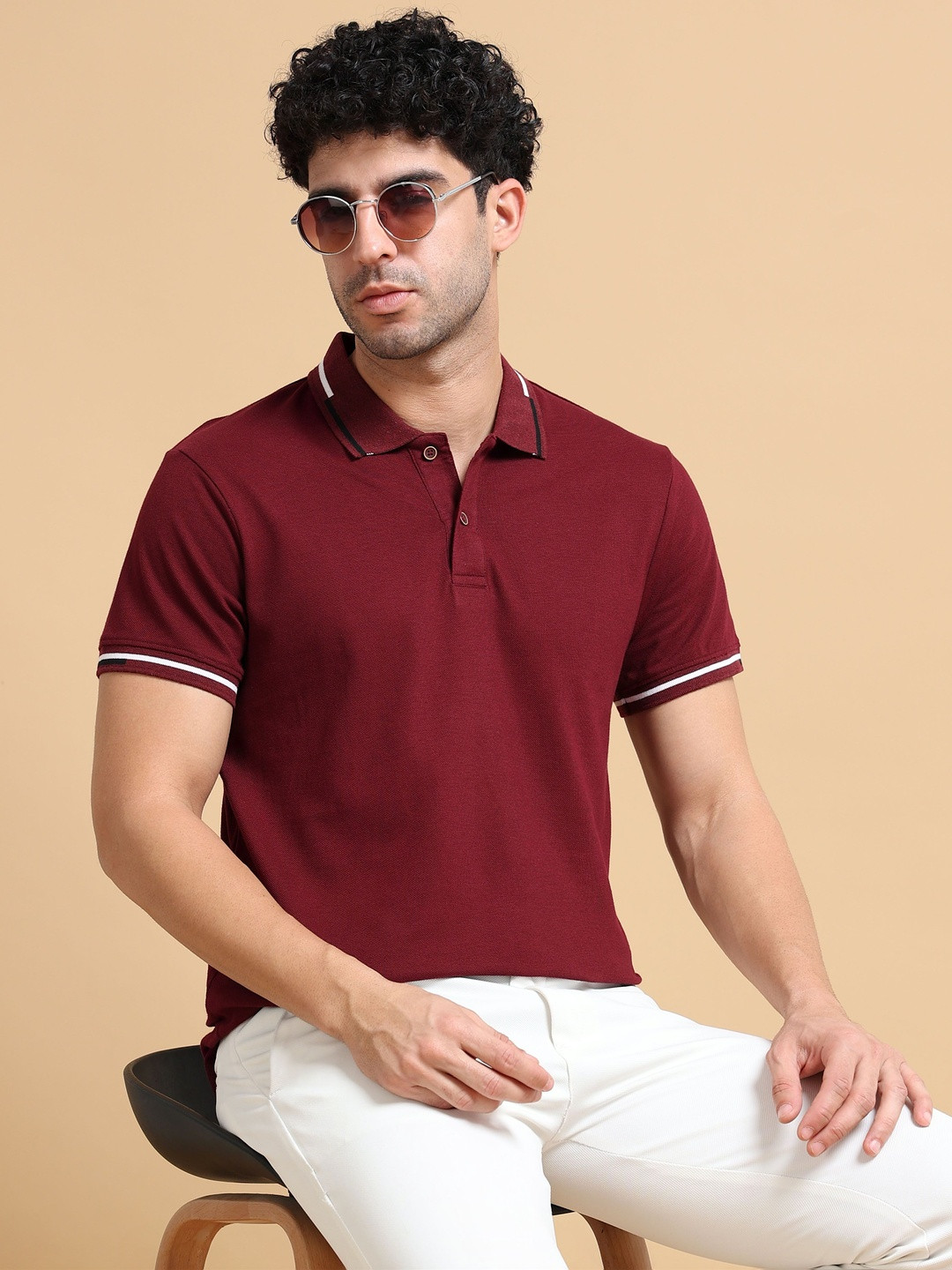 Mast & Harbour Men Polo Collar Pure Cotton T-shirt