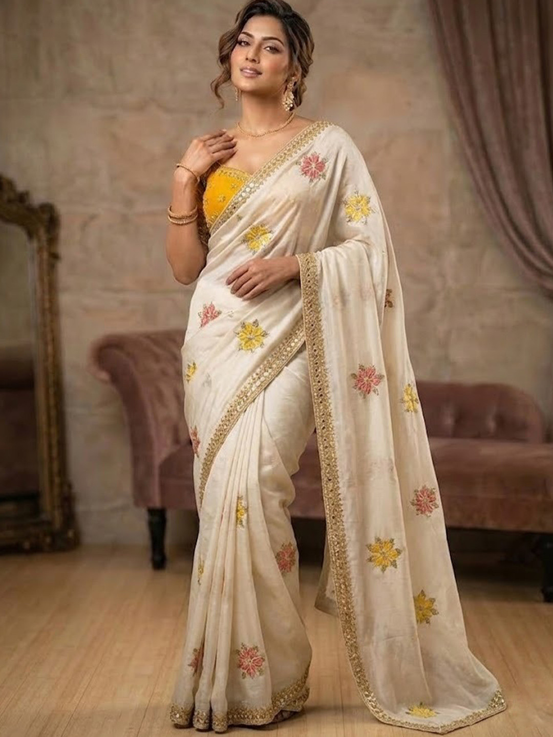 VRAGI Embroidered Silk Blend Saree