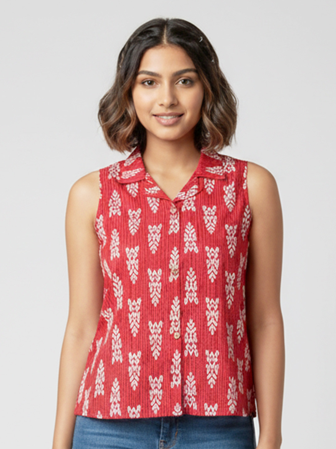 EthniFlair Ethnic Motifs Printed Shirt Collar Pure Cotton Kurti