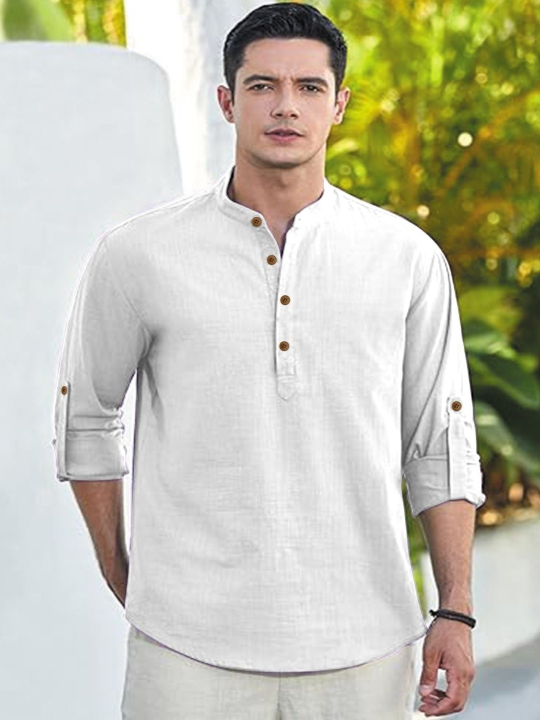 CLOTHING VEDA Mandarin Collar Roll-Up Sleeves Kurta