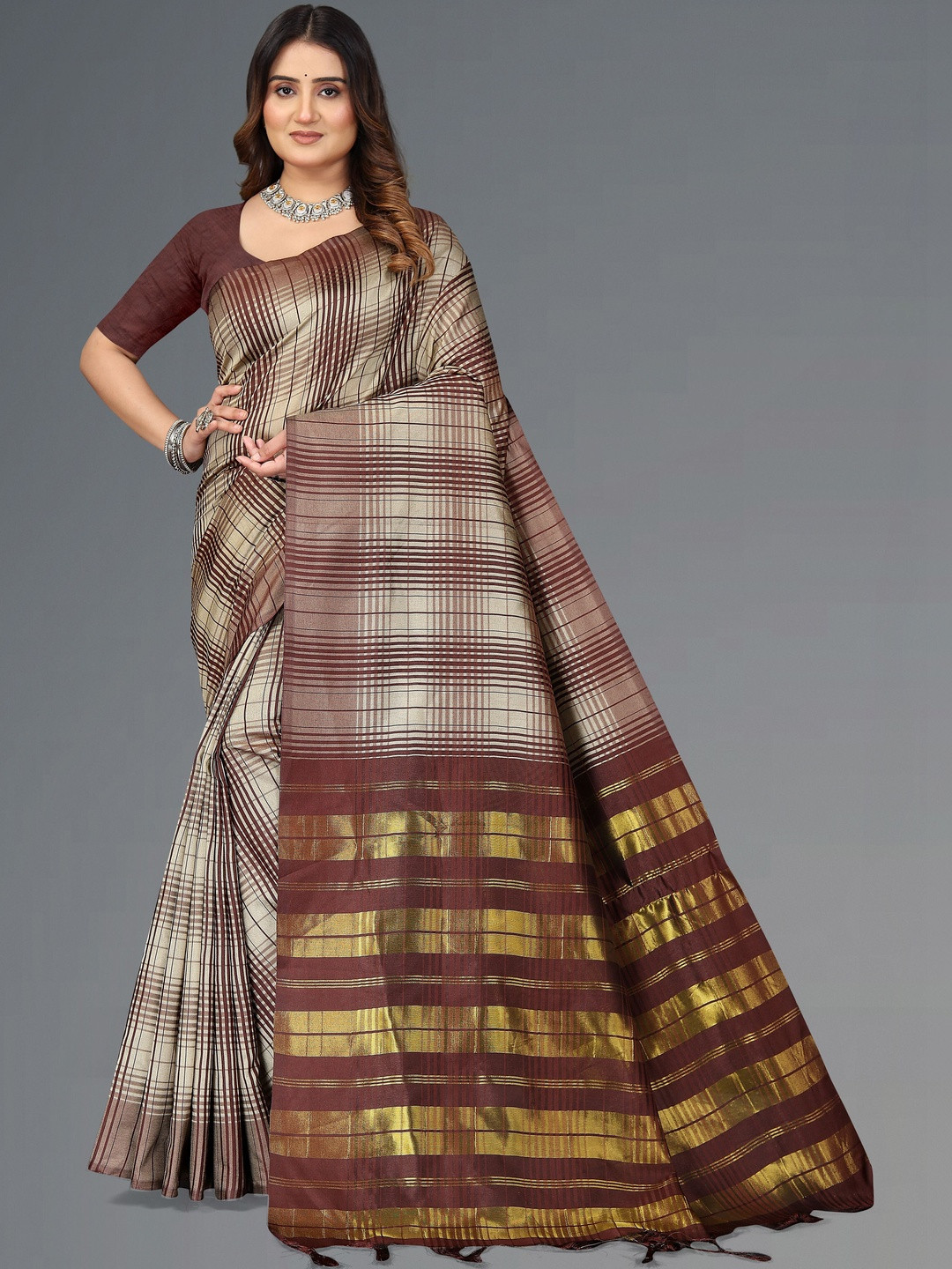 PRIYANSH CREATION Checked Silk Cotton Saree