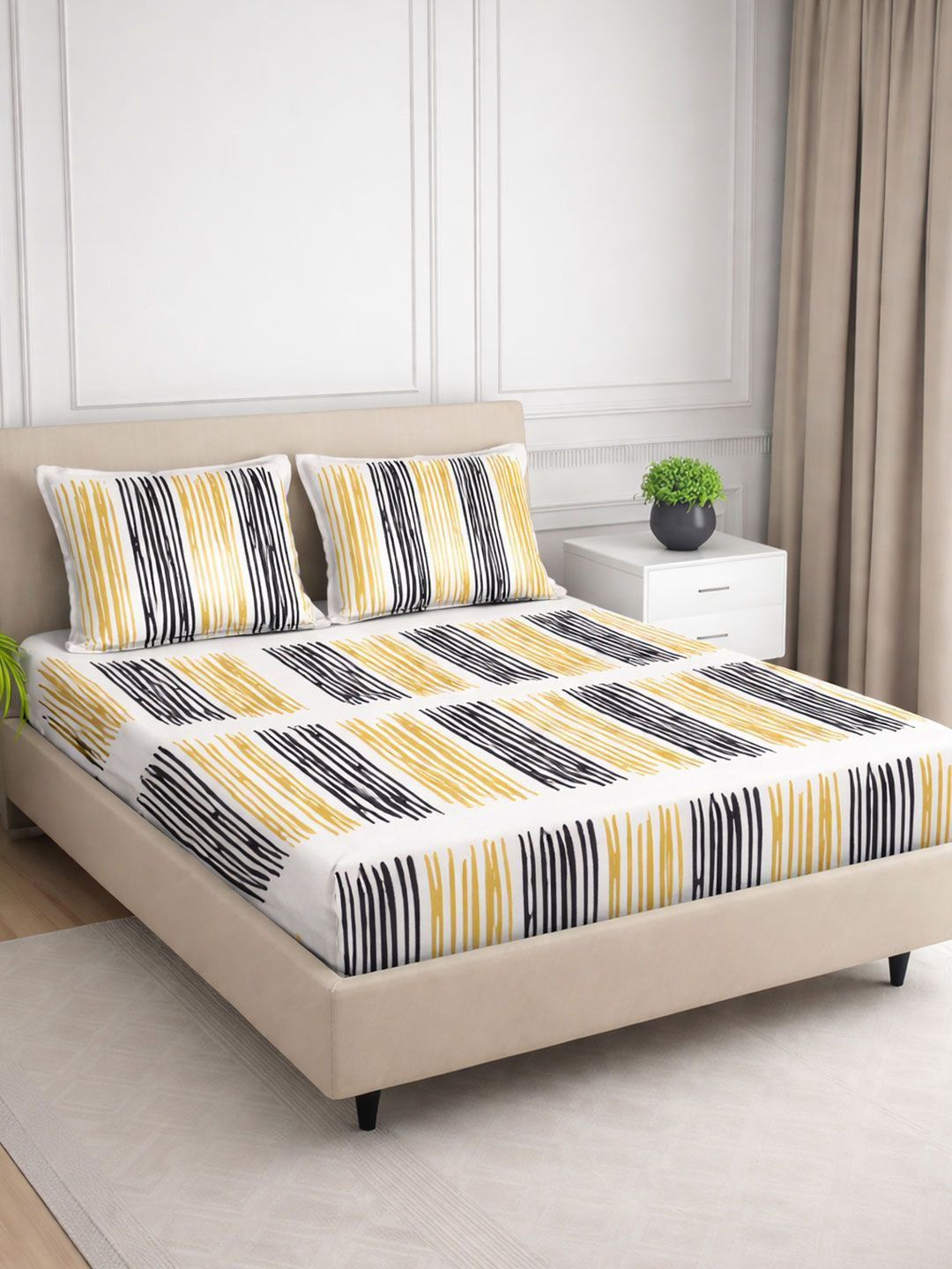 Signature Yellow 210 TC Bedsheet with 2 Pillow Covers