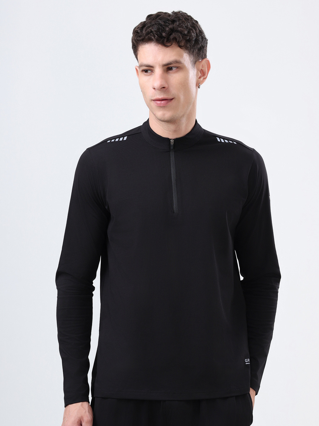 GROW Men Gym Workout Full Sleeve Cotton and Spandex Quarter Zip T-Shirt