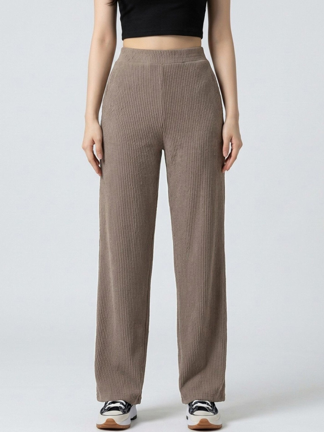 Selvia Edge Women Textured Straight Fit Easy Wash Trousers