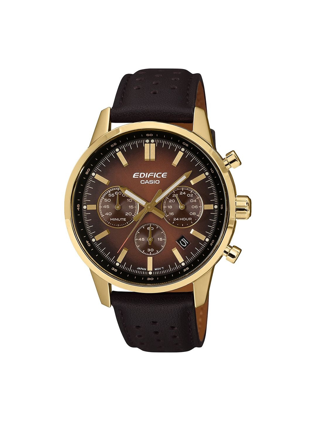CASIO Men Dial & Leather Bracelet Style Straps Analogue Stopwatch Watch ED696