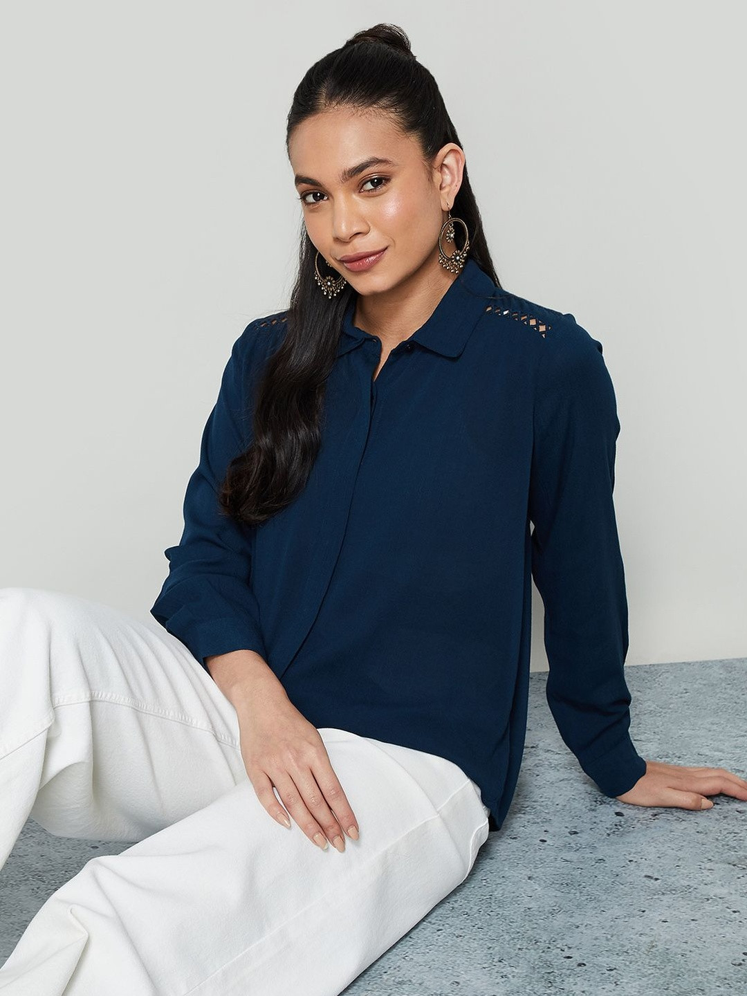 Colour Me by Melange Women Printed Spread Collar Regular Sleeves Shirt
