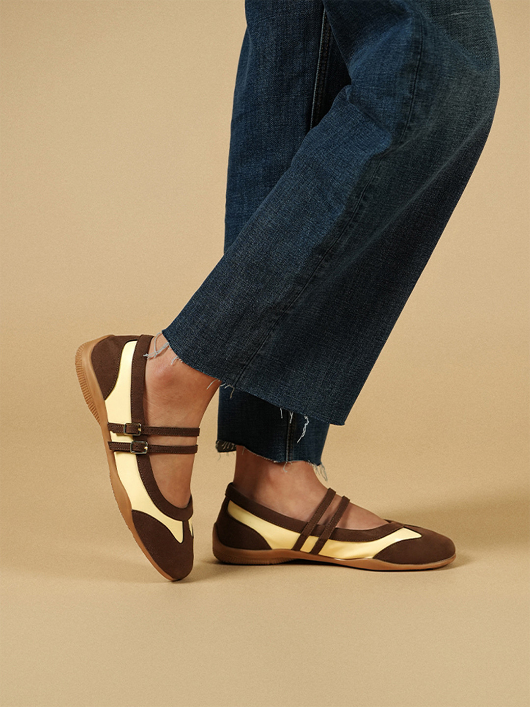Theater Women Yuki Yellow Double Strap Mary Jane Flats