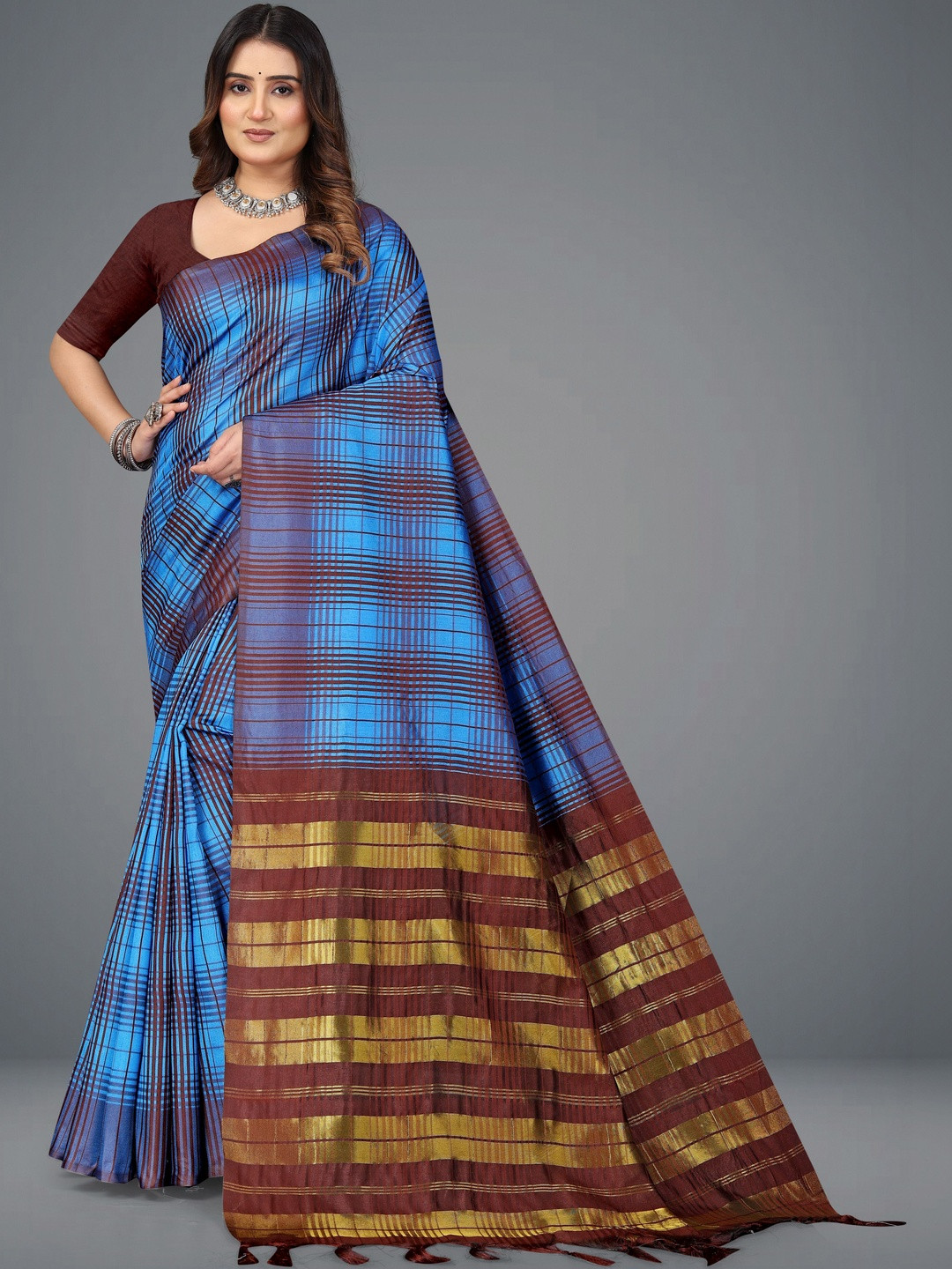 PRIYANSH CREATION Checked Silk Cotton Saree