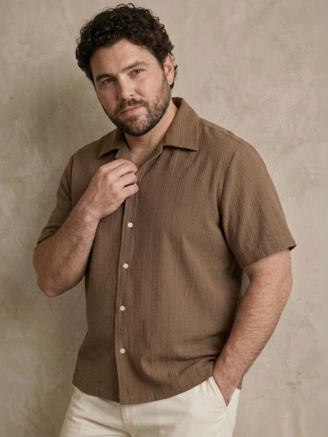 UNSTD Men Plus Size Textured Cotton Half Sleeve Regular Fit Shirt