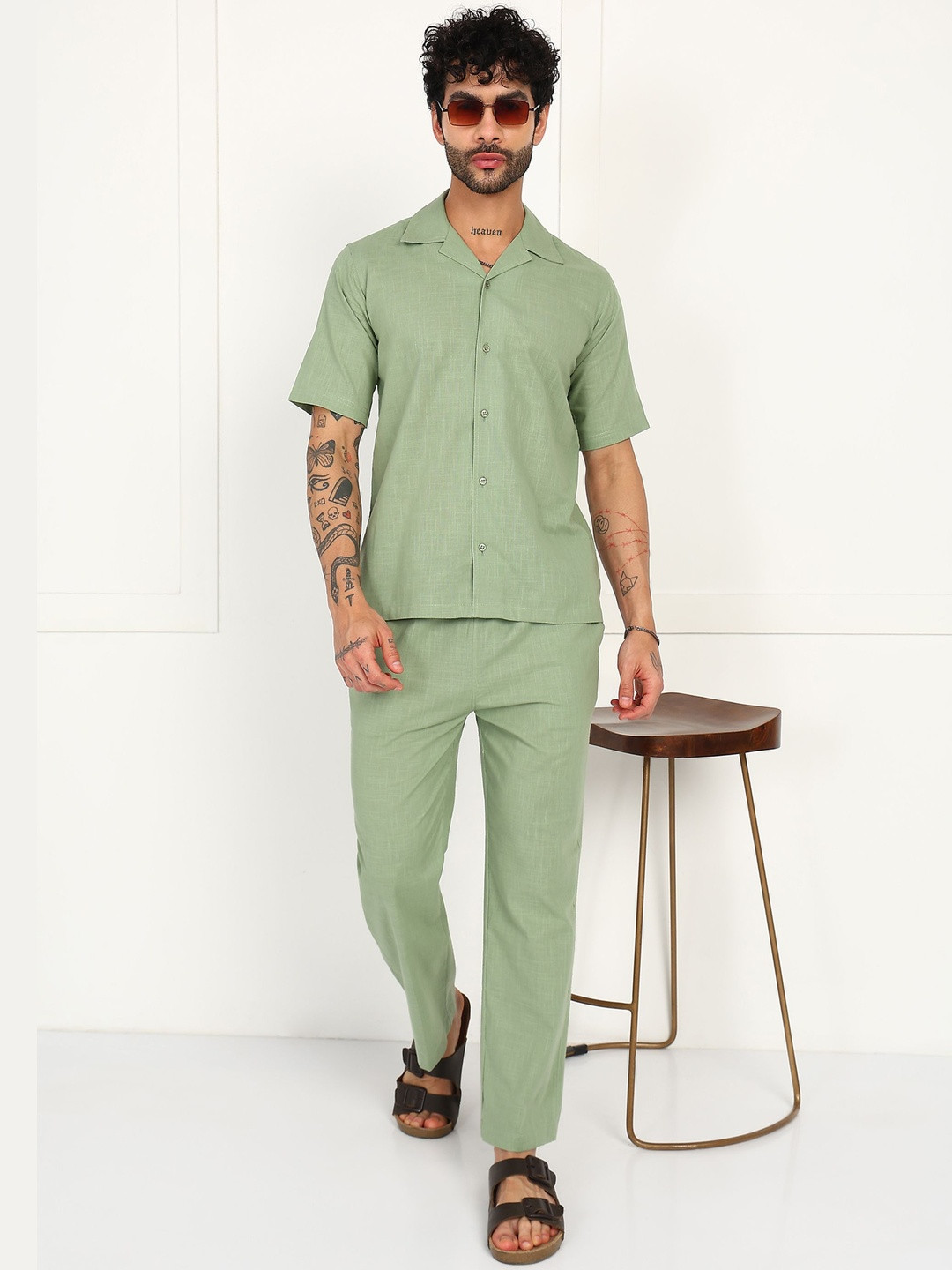 FABMADE Men Cotton Linen Shirt & Trouser Co-Ord Set