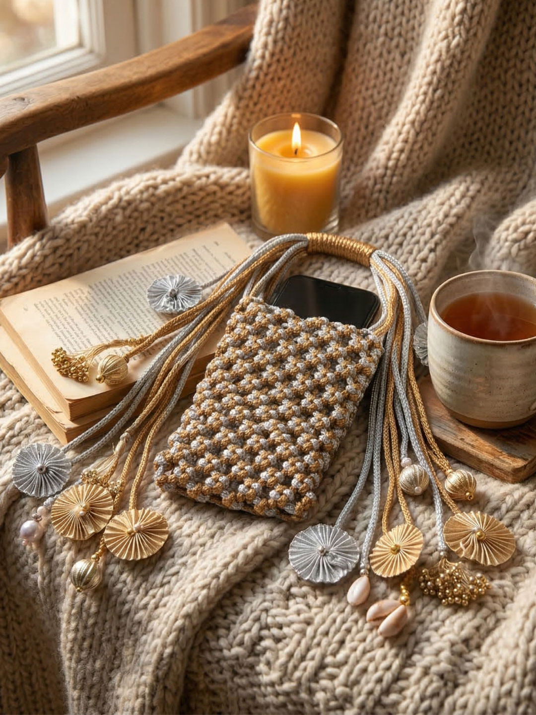 YELONA Embellished Tasselled Potli Clutch