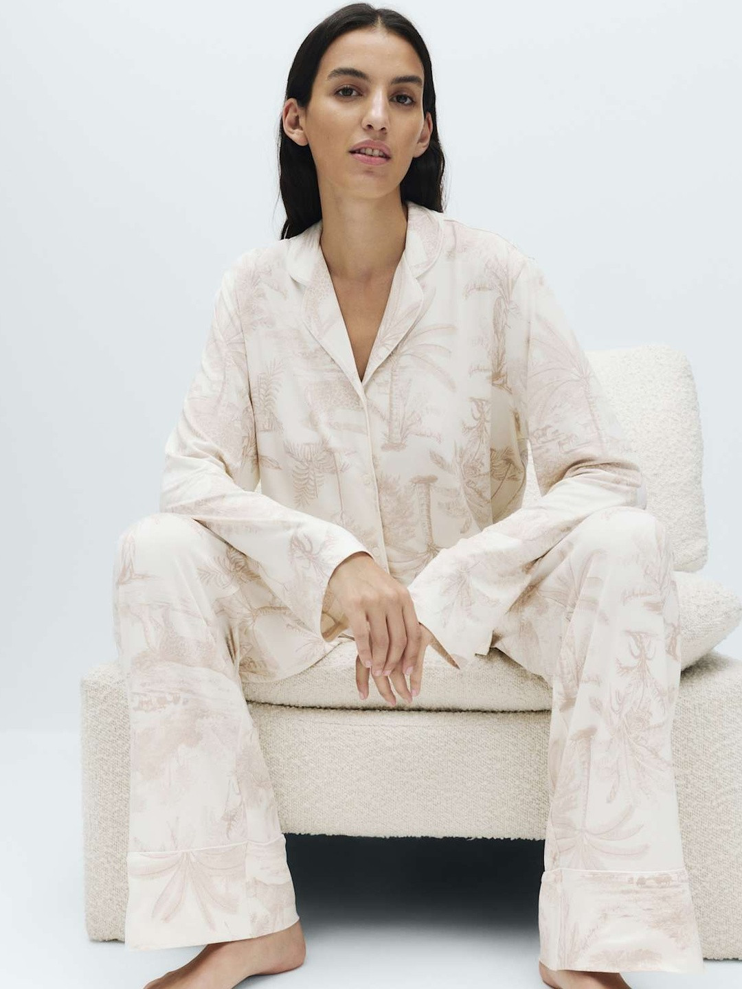Marks & Spencer Women Soft Touch Printed Revere Pyjama Set