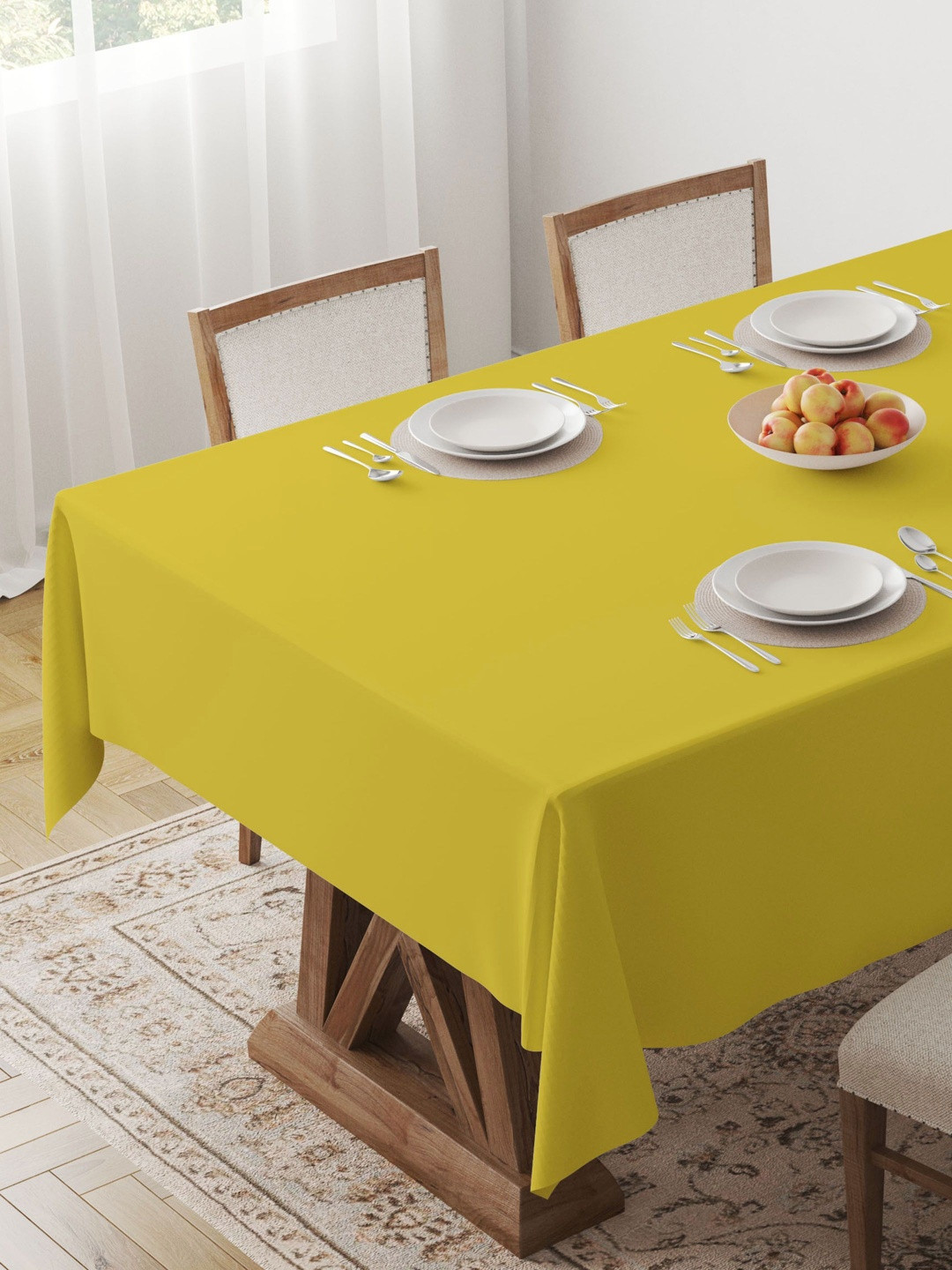 HOME COLORS.IN Yellow Cotton 4-Seater Table Cover