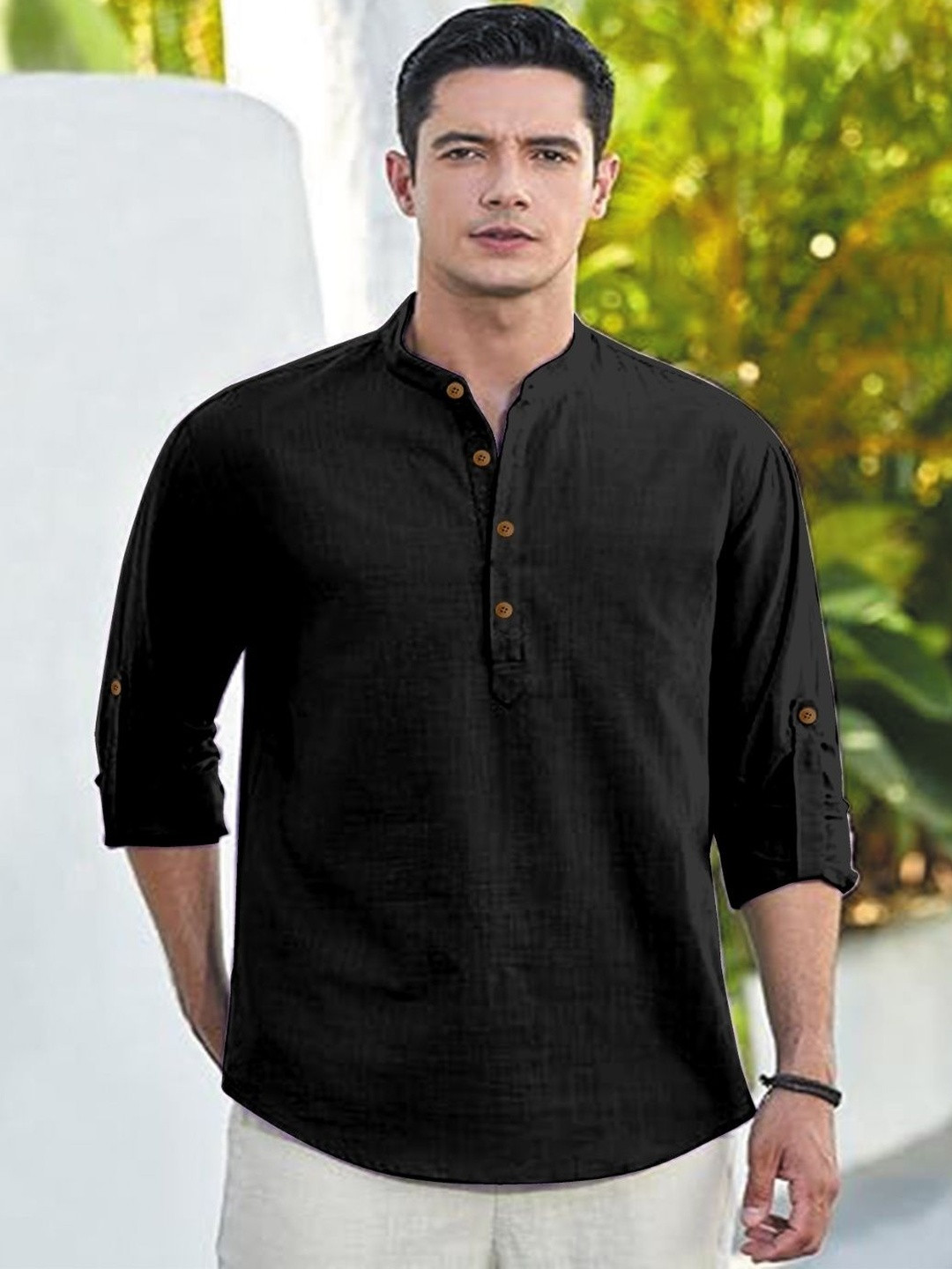 CLOTHING VEDA Mandarin Collar Roll-Up Sleeves Kurta