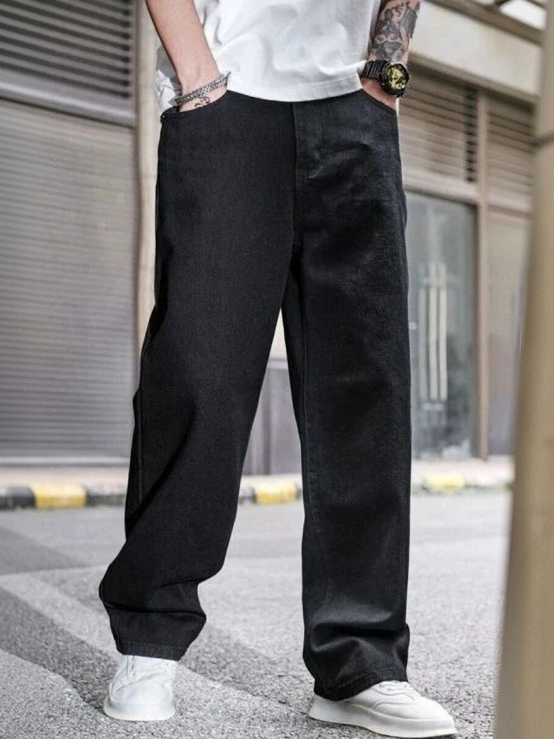 Veltick Men Baggy Mid-Rise Jeans