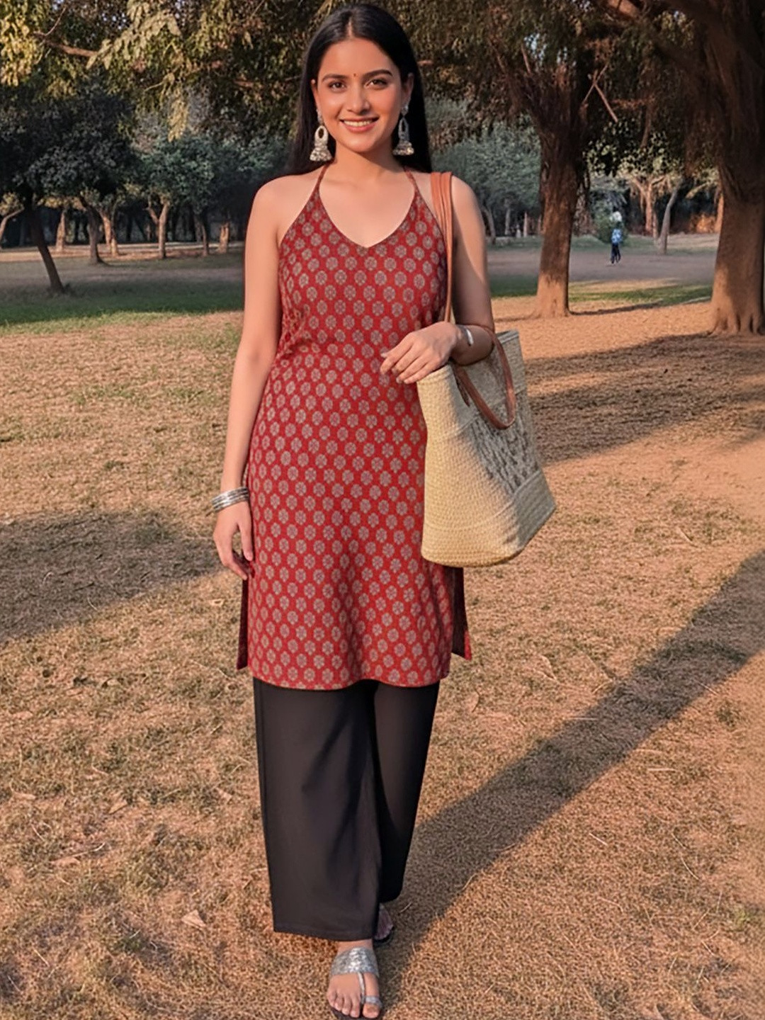 SZN Floral Printed V-Neck Kurti