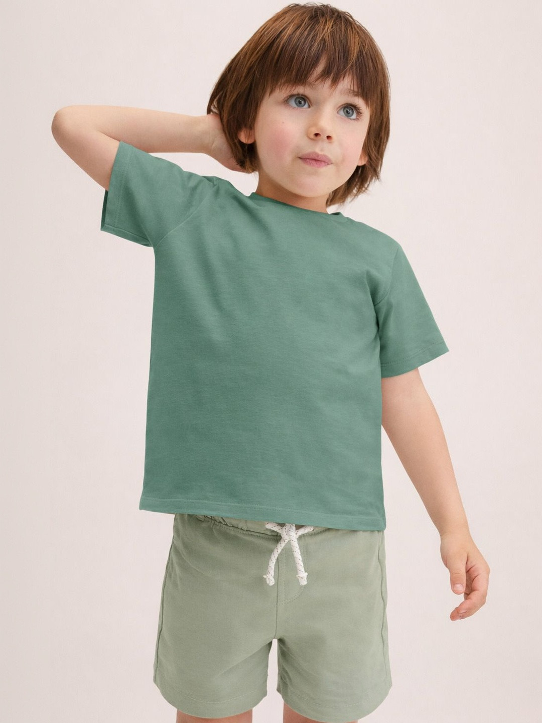 PockMAN Boys Sea Green Cotton Tshirts