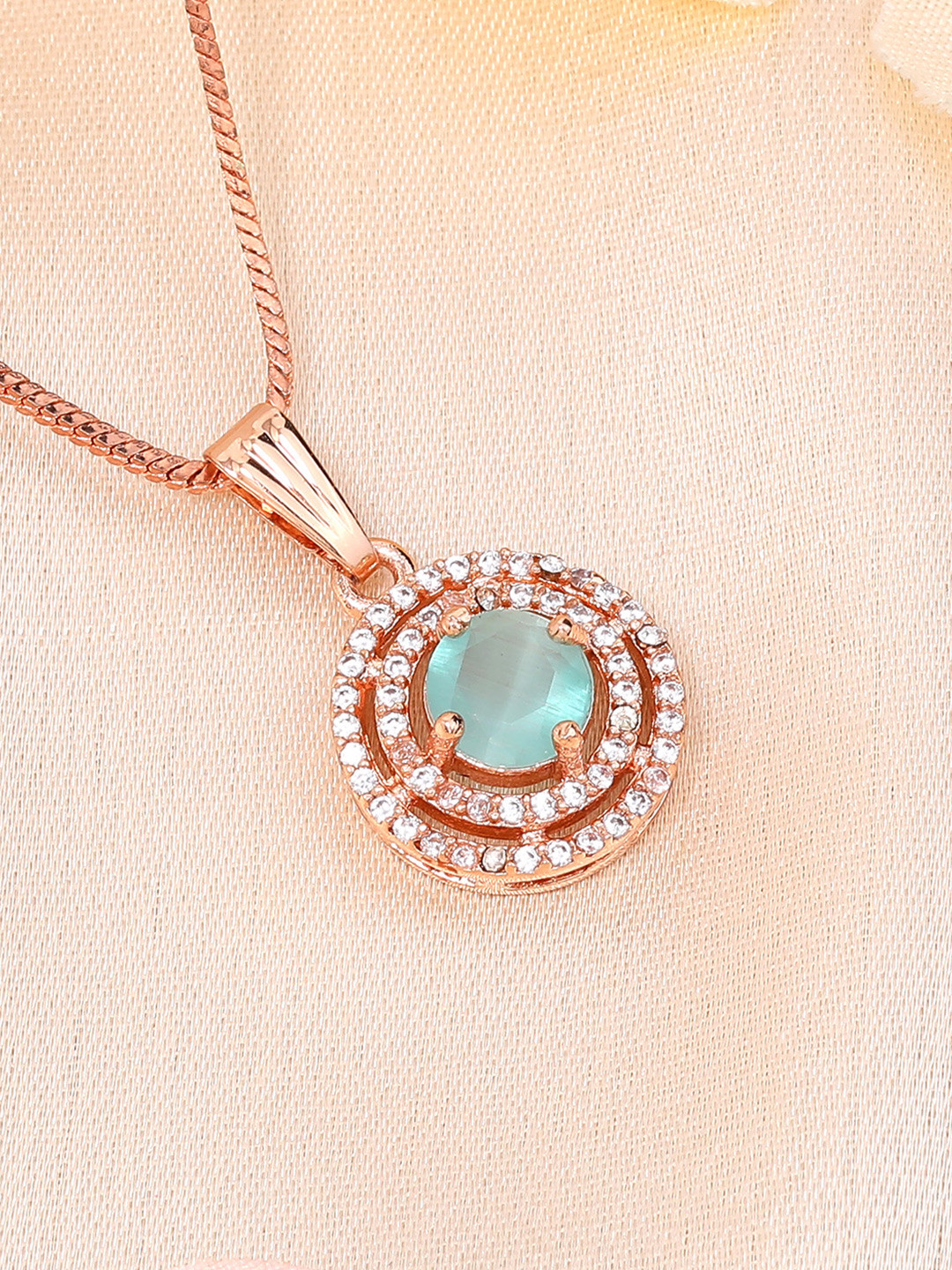 Estele Rose Gold-Plated Circular CZ Pendant with Chain