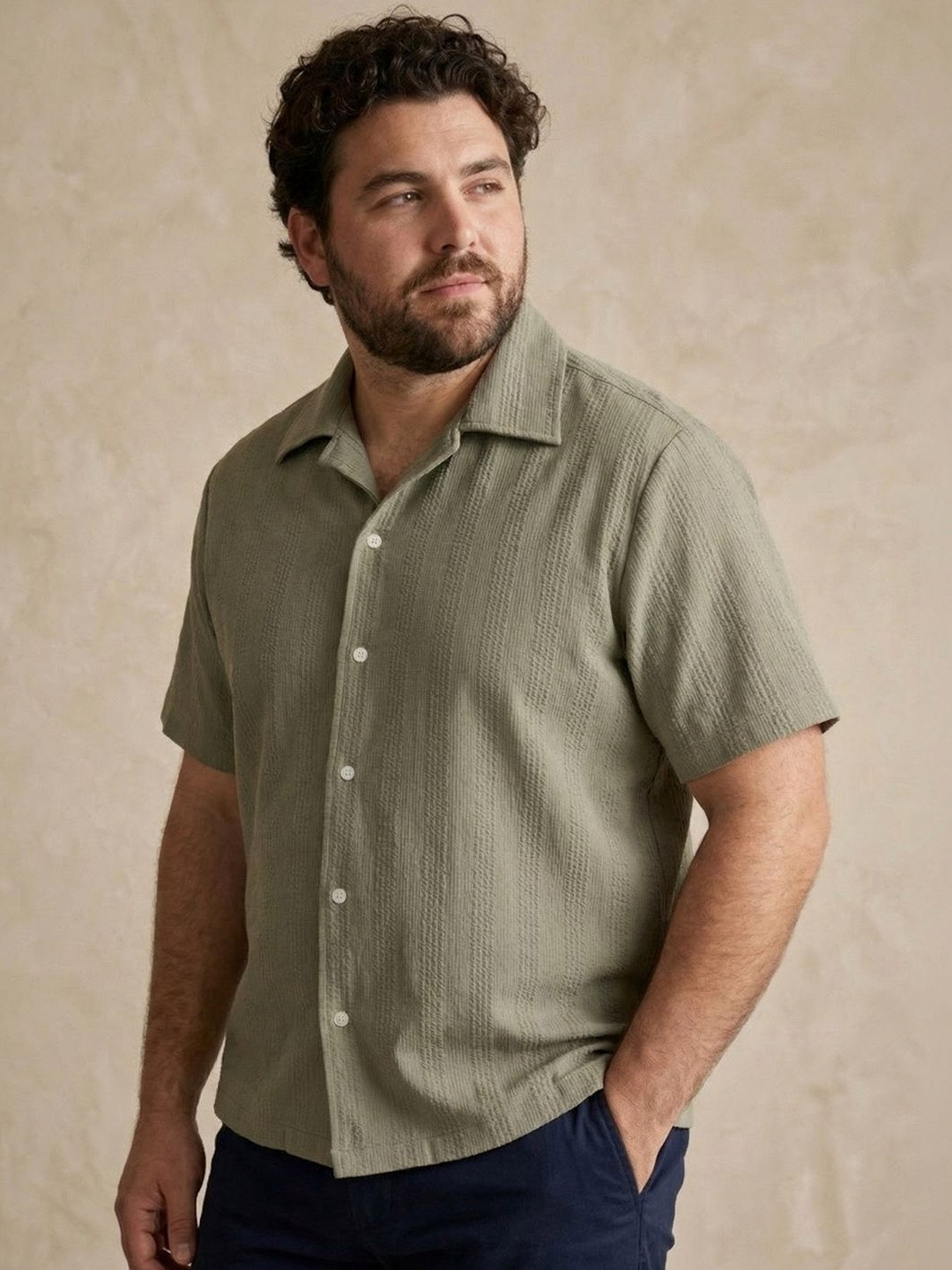 UNSTD Men Plus Size Textured Cotton Half Sleeve Regular Fit Shirt