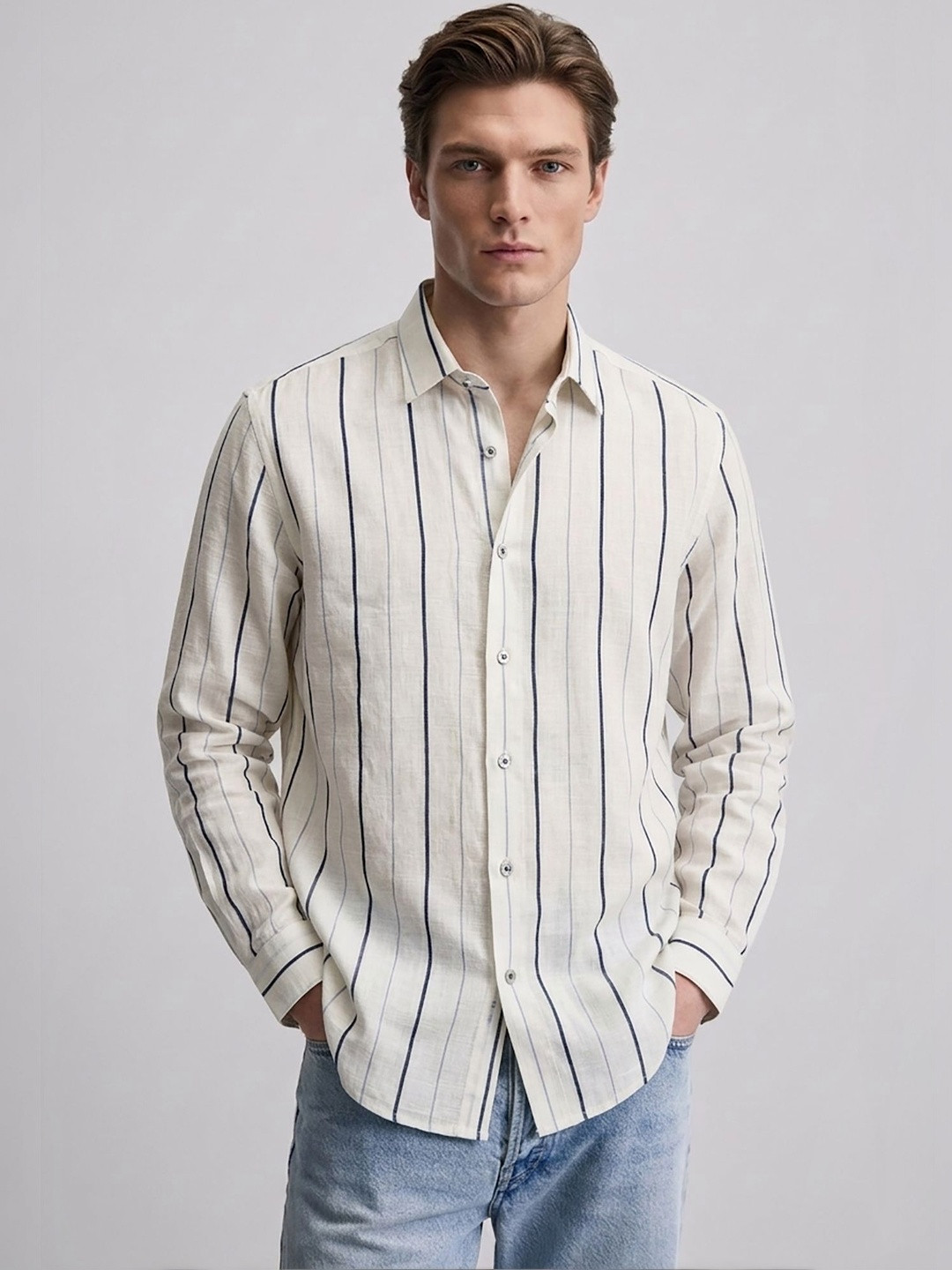 MISCHIEF MONKEY Men Classic Striped Casual Shirt