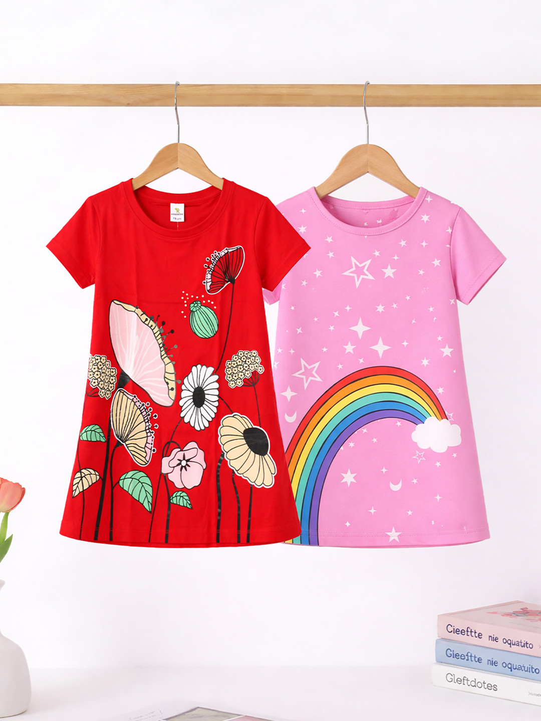 KEESOR Toddler Crew Graphic Cotton Knee Length A-Line Dress