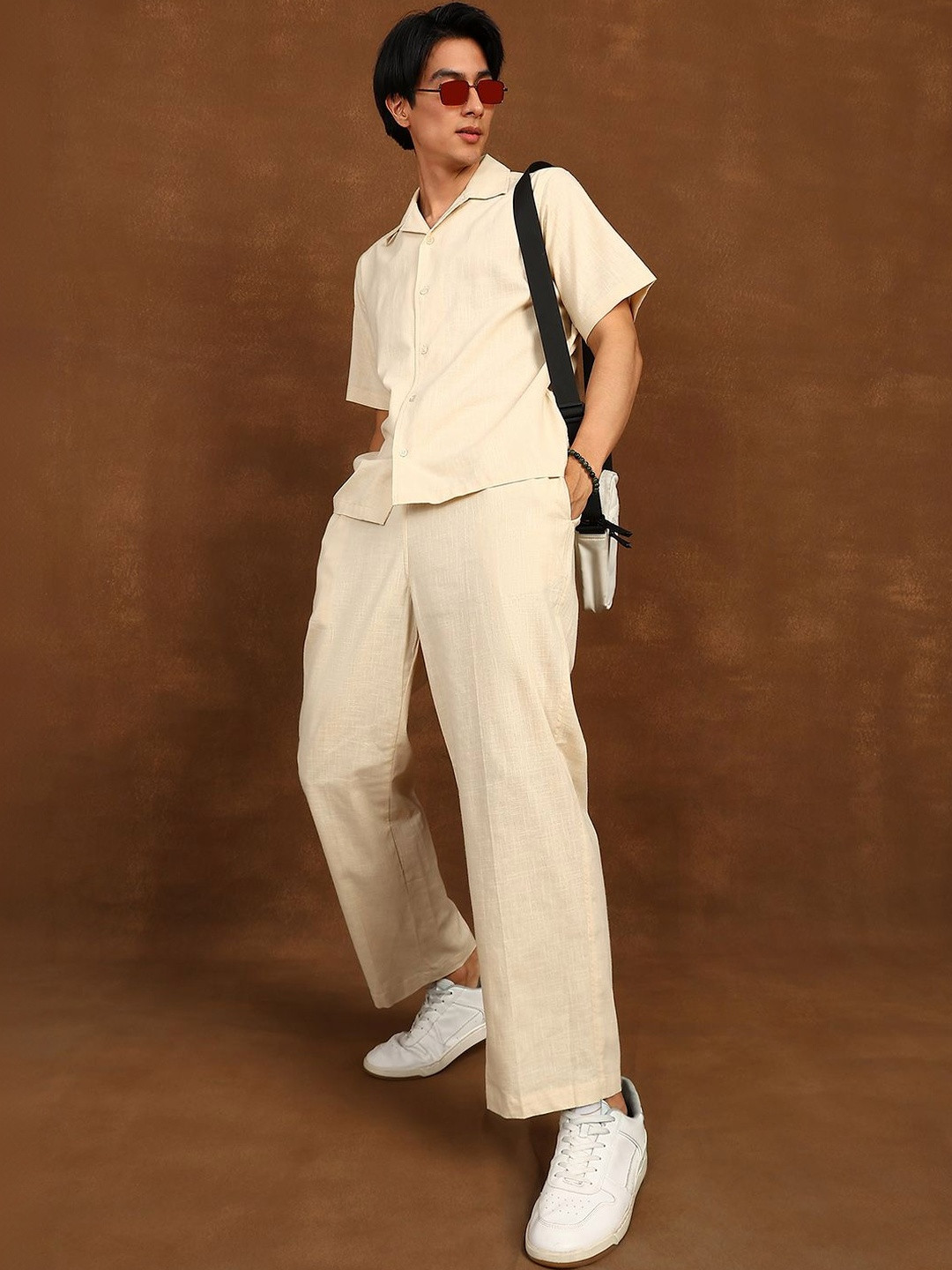 FABMADE Linen Solid Shirt with Trousers