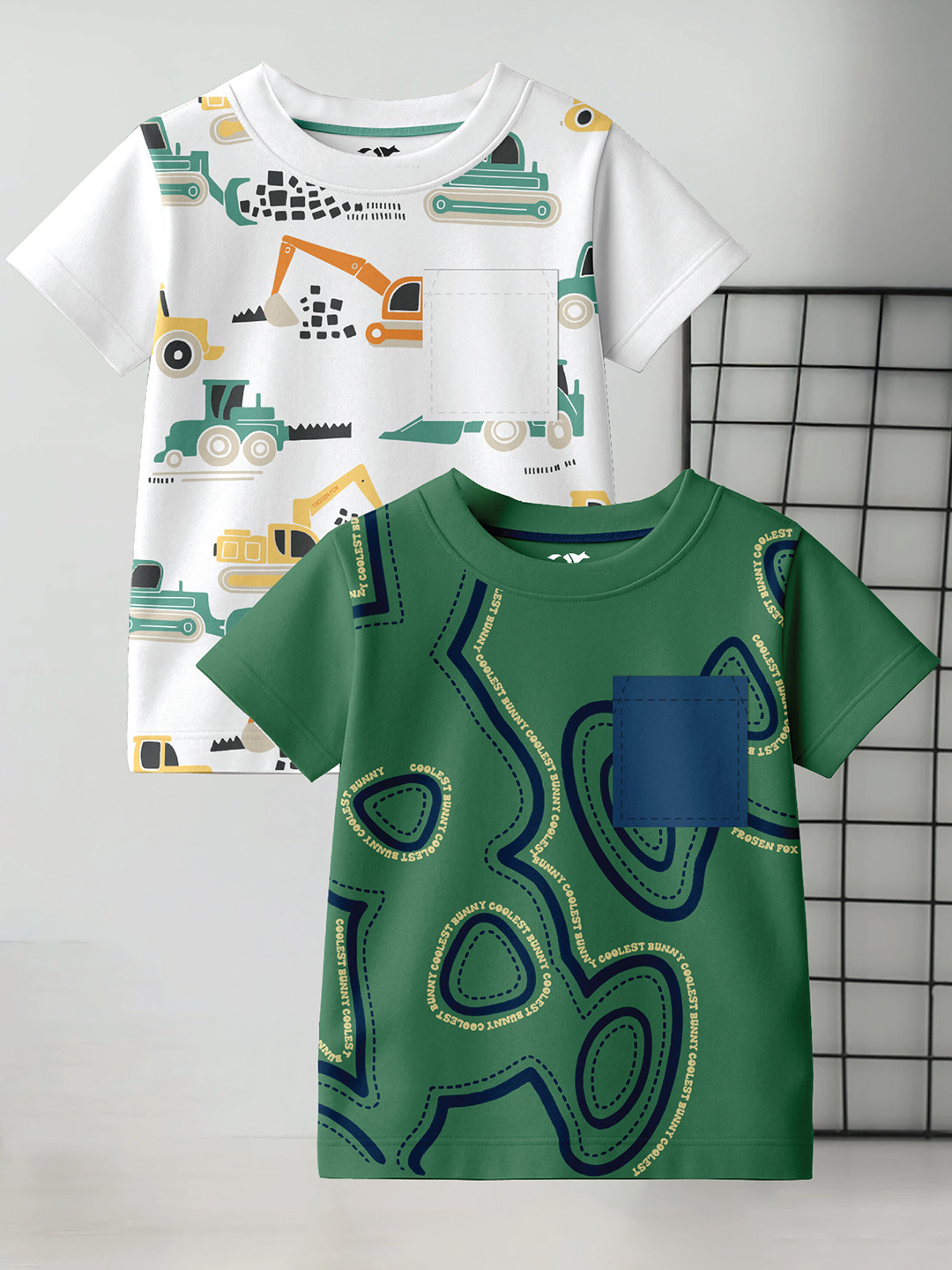 FROSEN FOX Boys Pack Of 2 Printed Cotton Round Neck T-shirts