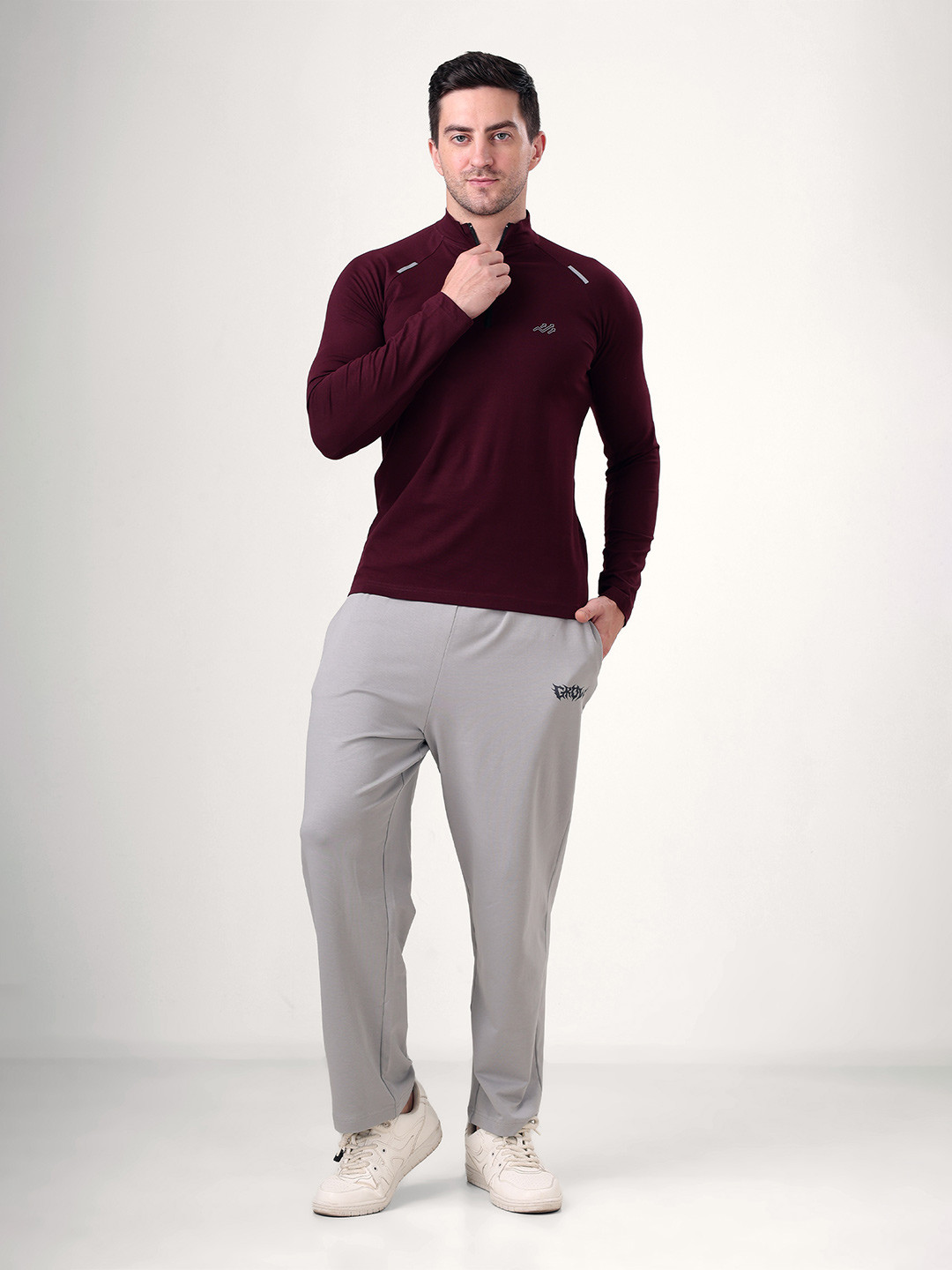 GROW Men Gym Workout Full Sleeve Cotton and Spandex Quarter Zip T-Shirt