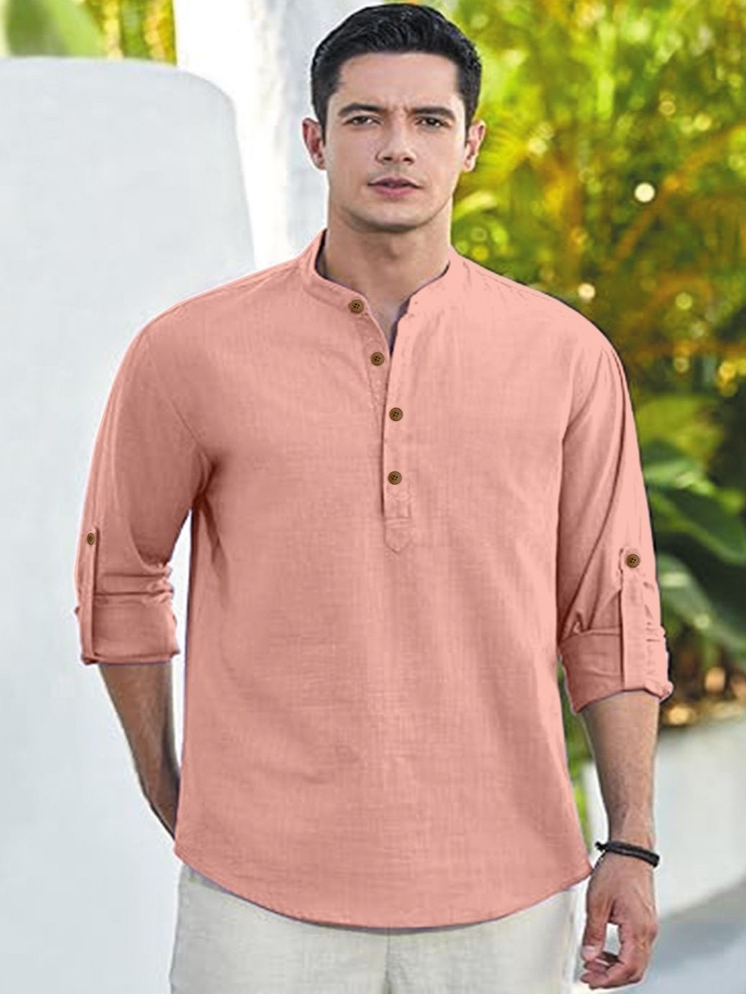 CLOTHING VEDA Mandarin Collar Roll-Up Sleeves Kurta