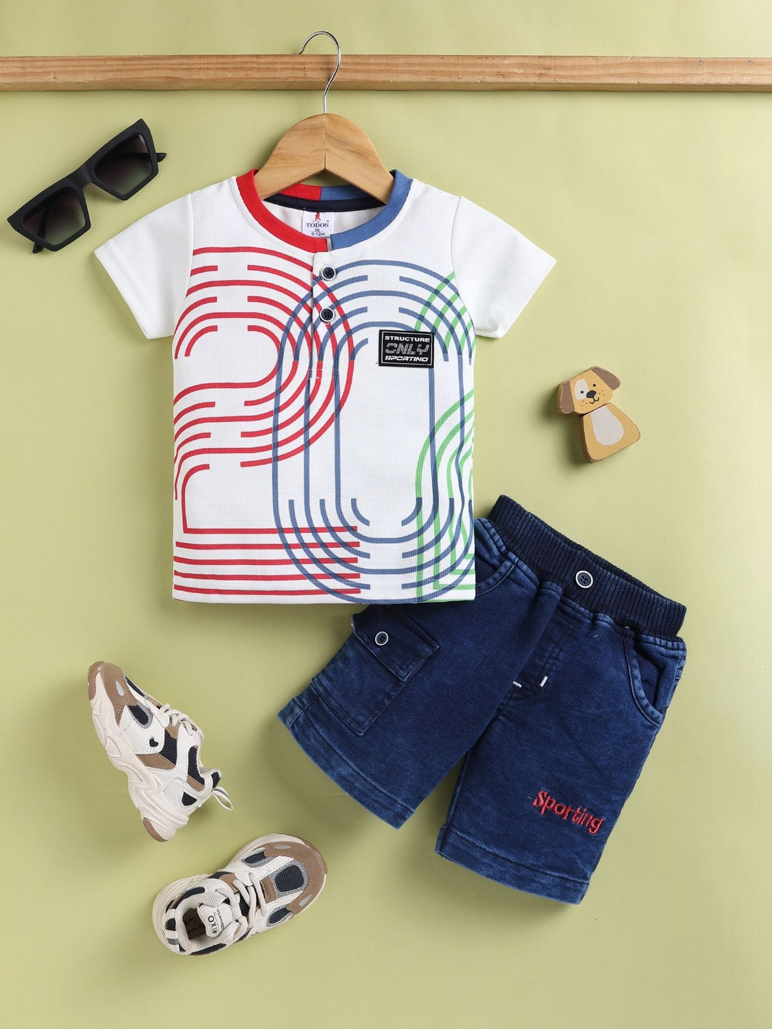 TODOS Boys Cotton Blend Printed T-shirt with Shorts