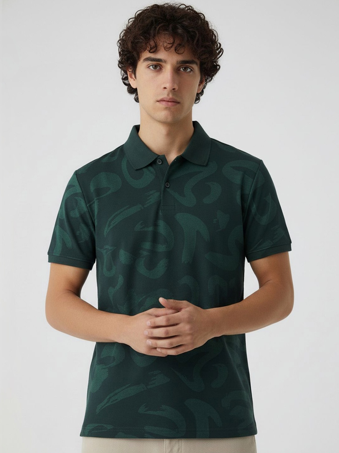 HERE&NOW Men Printed Polo Collar T-shirt